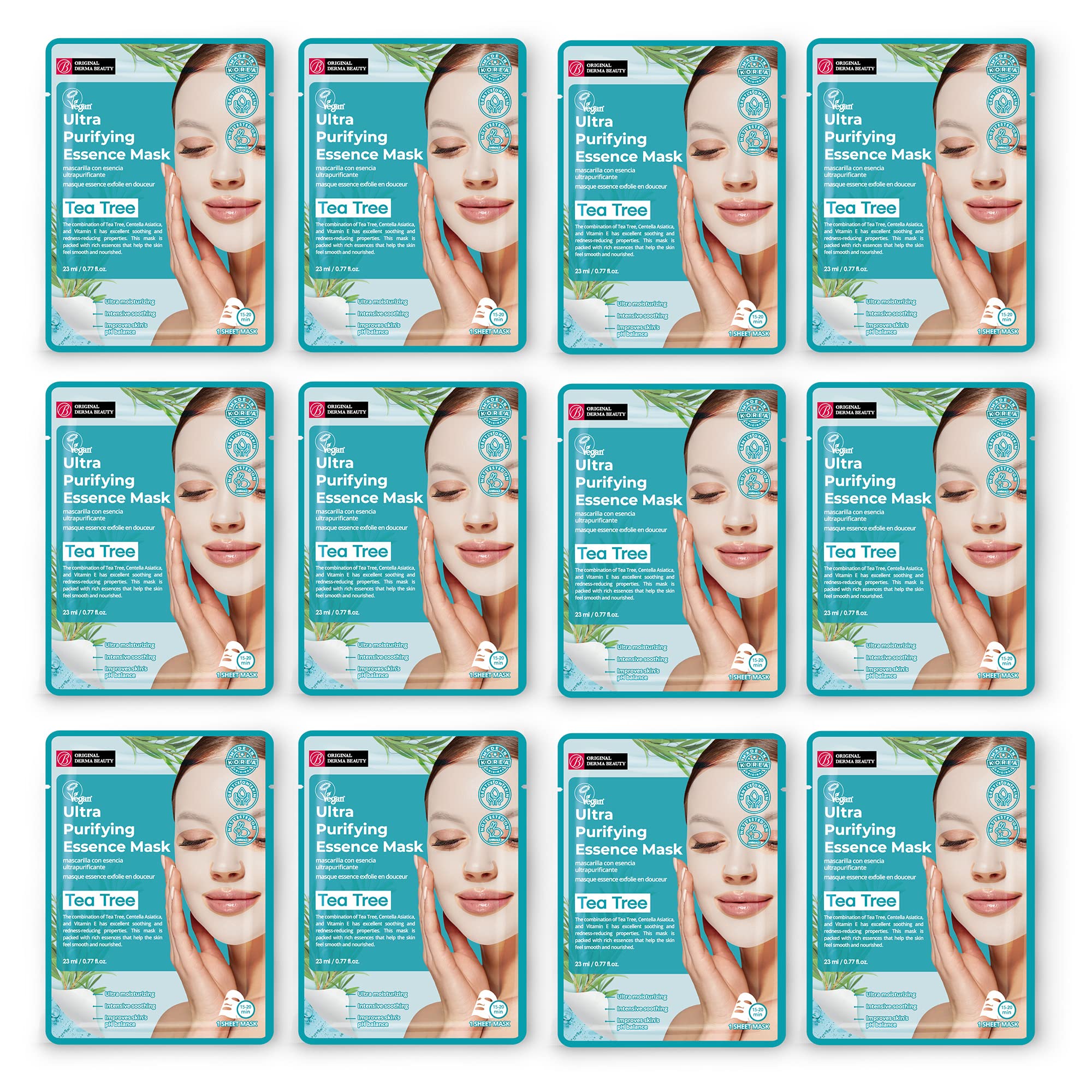 Innerest Original Derma Beauty Collagen Face Masks 12 Pk Ultra Purifying Tea Tree Face Mask Skin Care Sheet Masks Set For Beauty