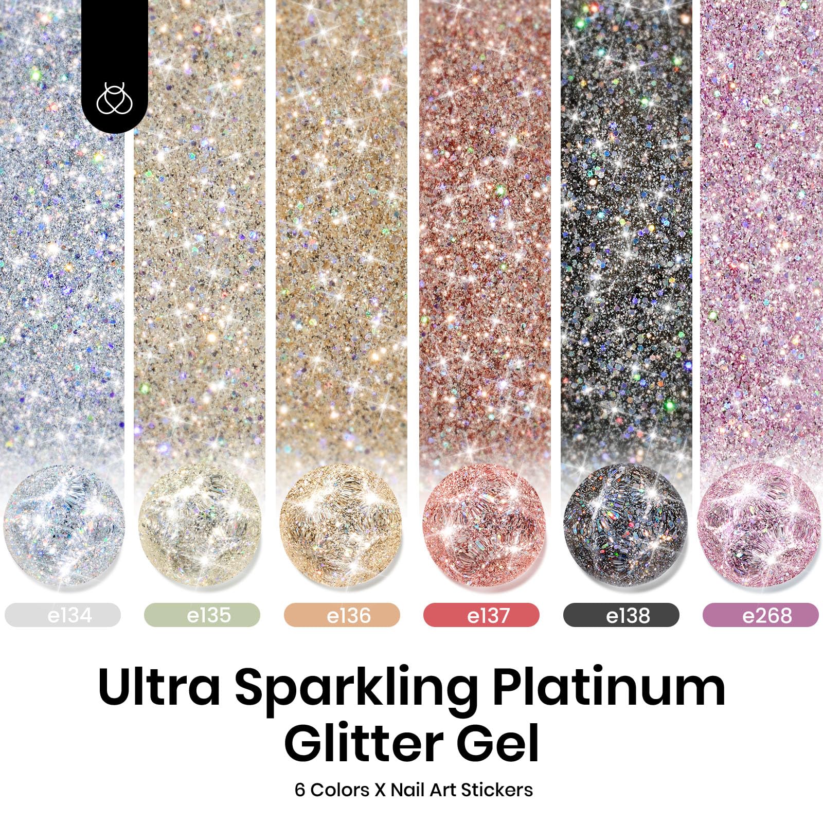 Beetles Reflective Glitter Gel Polish 6 Colors Sparkle Gel Nail Polish Set Diamond Shine Silver Black Gold Holographic Glitter G
