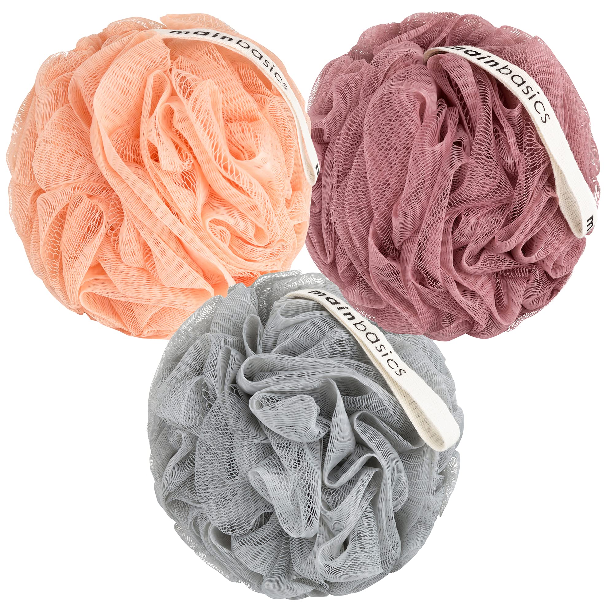 Mainbasics Bath Shower Loofah Sponge Pouf Body Wash Scrubber (Set Of 3) (Coral Reef)