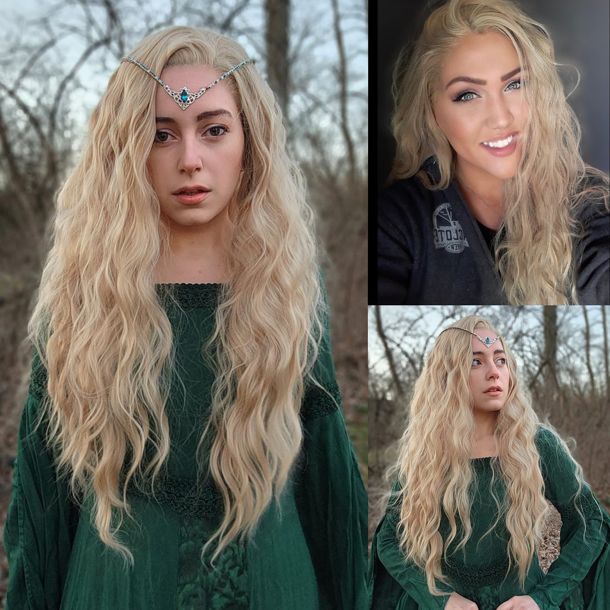 WXHWCX Long Blonde Natural Curly Synthetic Lace Front Wig for Women Free part Heat Resistant Fiber Glonden Blonde Lace Front Wig
