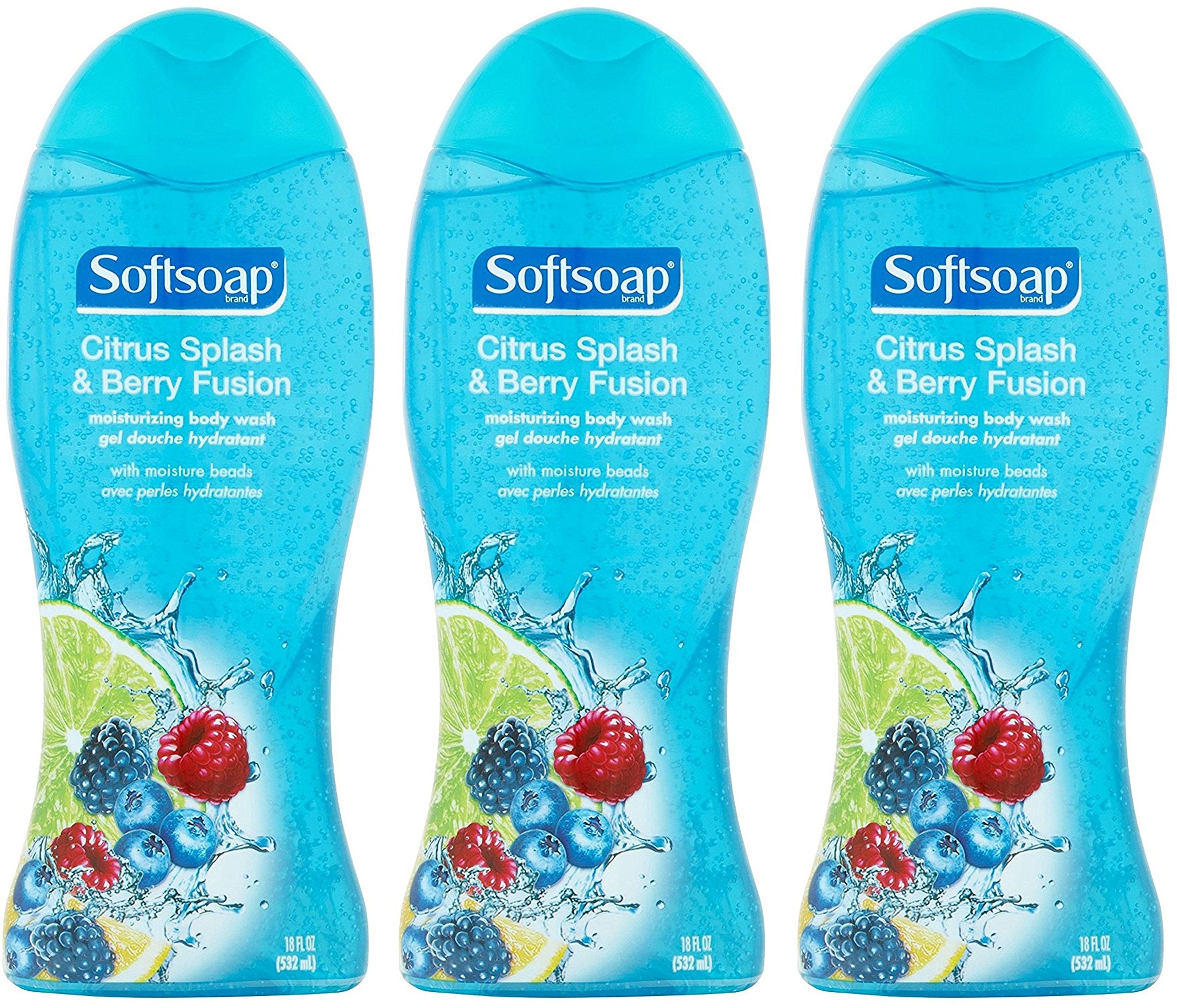Softsoap Moisturizing Body Wash - Citrus Splash & Berry Fusion - Net Wt. 18 FL OZ (532 mL) Per Bottle - Pack of 3 Bottles