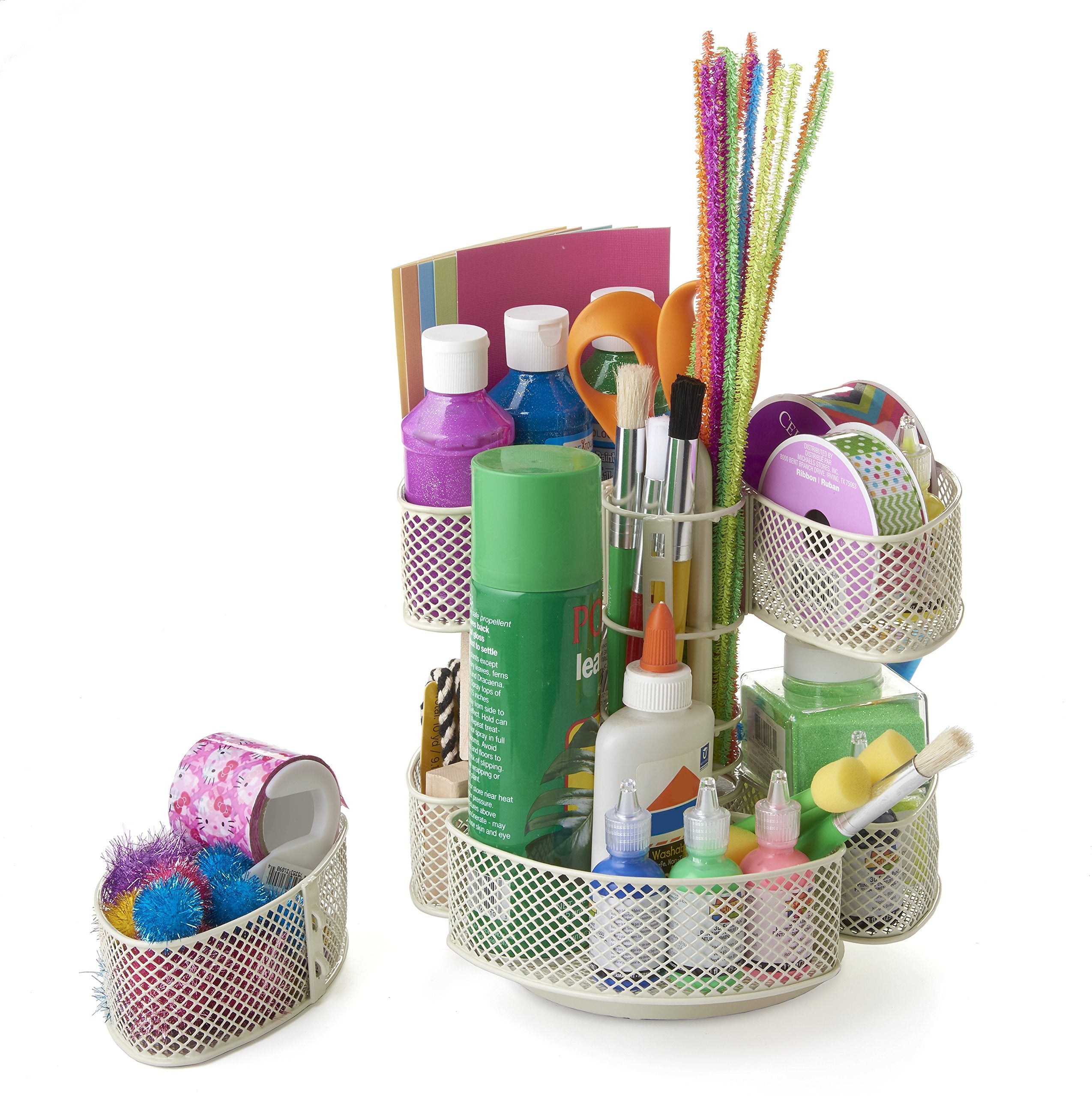 Nifty Organizing Carousel - Off-White Powder Coat Finish, Spins 360-Degrees, Cosmetic Bathroom Or Bedroom Vanity Storage, Beauty