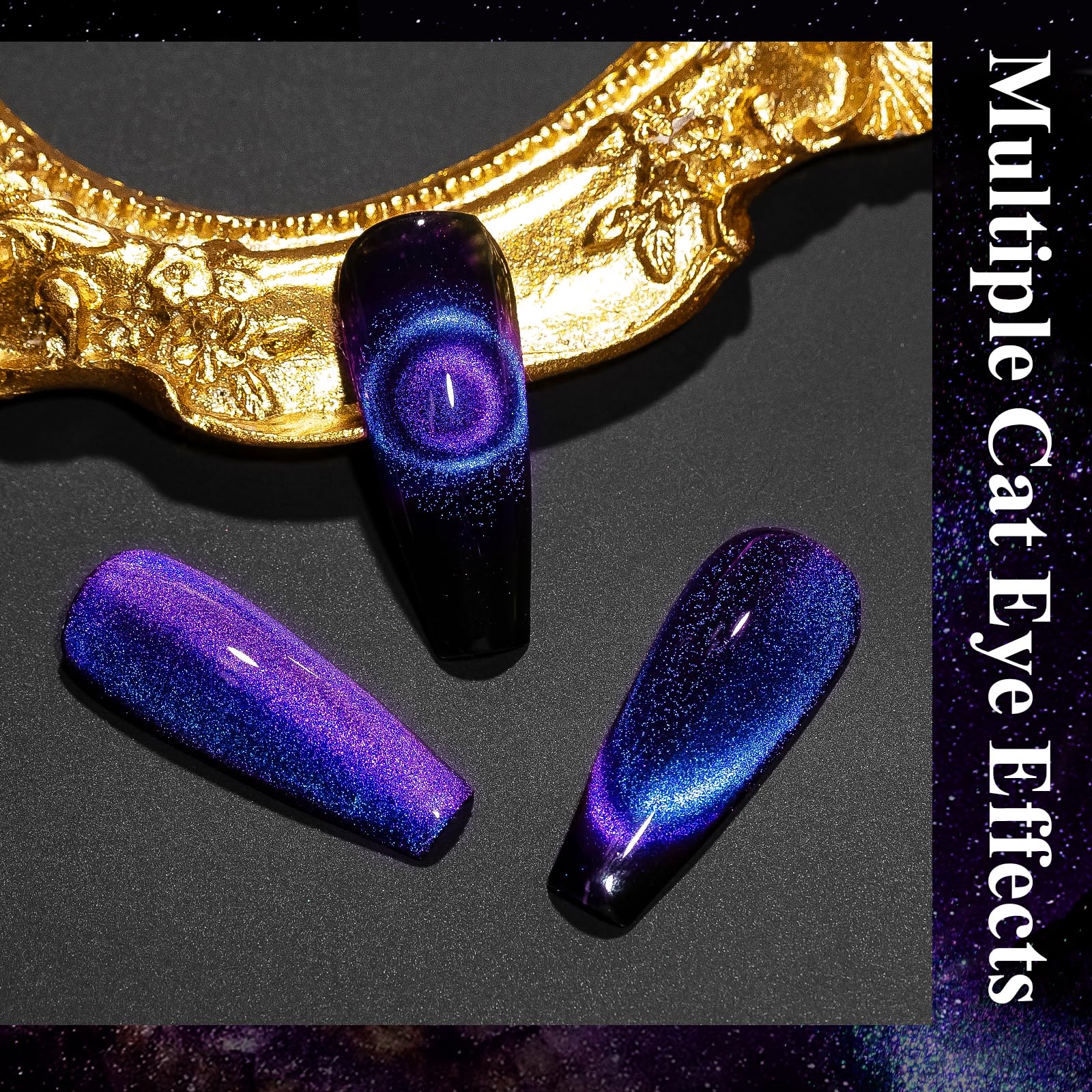 Mizhse 9D Cat Eye Gel Nail Polish, Dual Colors Purple & Pink Magnetic Gel Polish With Magnet Stick, Magic Chameleon Galaxy Effec