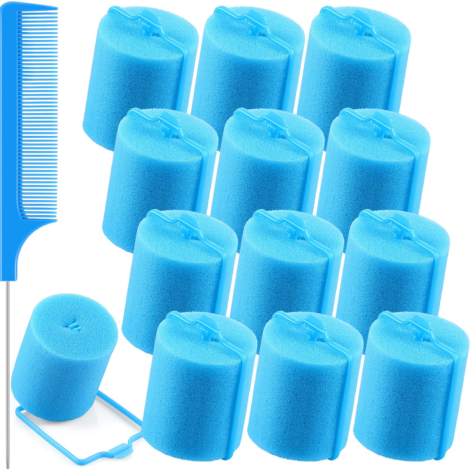Syhood 12 Pcs Jumbo Soft Hair Rollers 1.89 Inch with Flexible Foam for Sleeping and Styling, Includes Stainless Steel Rat Tail C