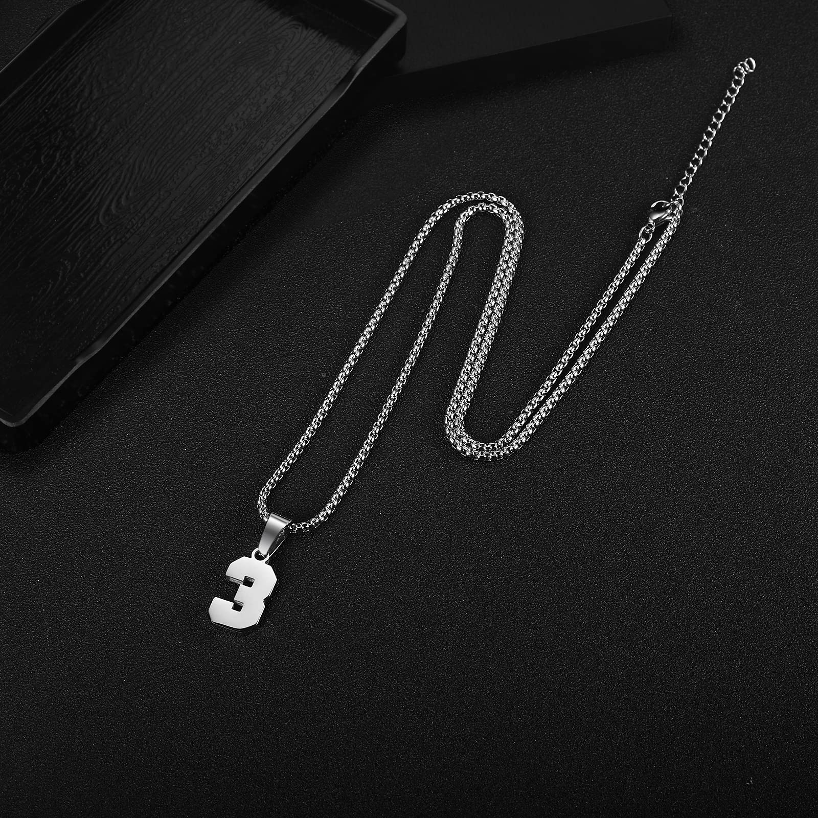 Number Necklaces Personalized Necklaces Silver Initial Number Pendant Stainless Steel Chain Movement Necklaces for Men Women (53