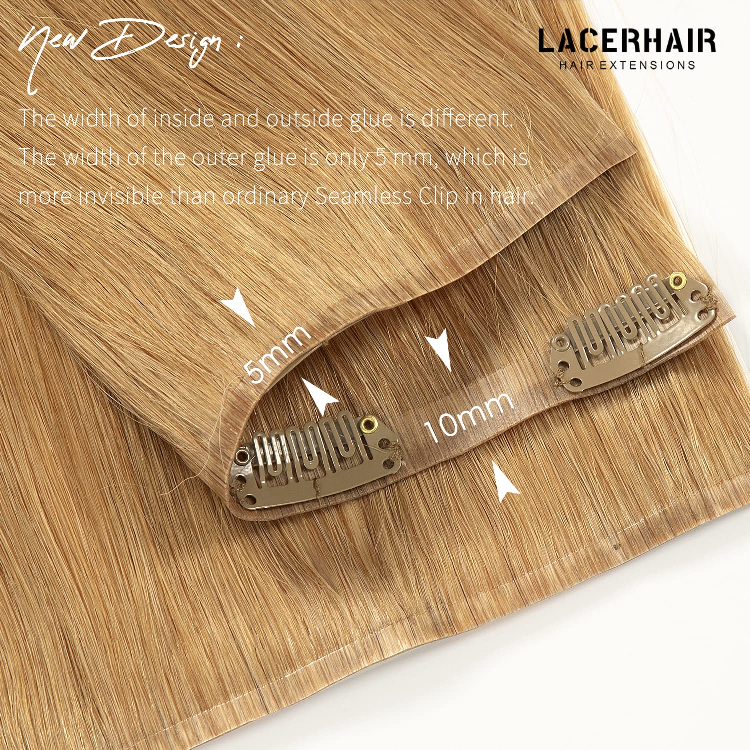 Lacer Hair 20 Inch Glam Seamless Hair Extensions Clip In Human Hair With Invisible Thin Pu Skin Weft Remy Natural Hair Extension