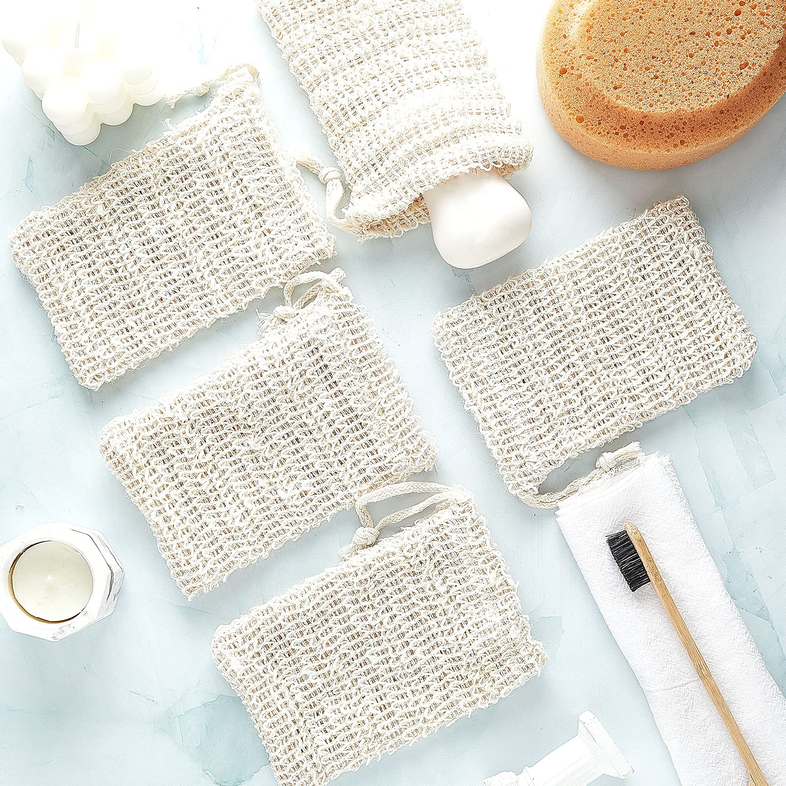 Bbto 5 Pieces Soap Saver Bag Natural Sisal Exfoliating Soap Pouch For Foaming And Drying, Shower, Scrubber(10 X 15 Cm,Beige)