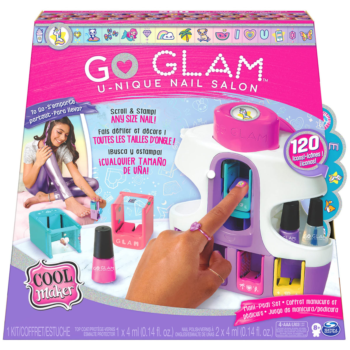 Cool Maker, GO GLAM U-nique Nail Salon with Portable Stamper, 5 Design Pods and Dryer, Nail Kit Kids Toys for Ages 8 and up