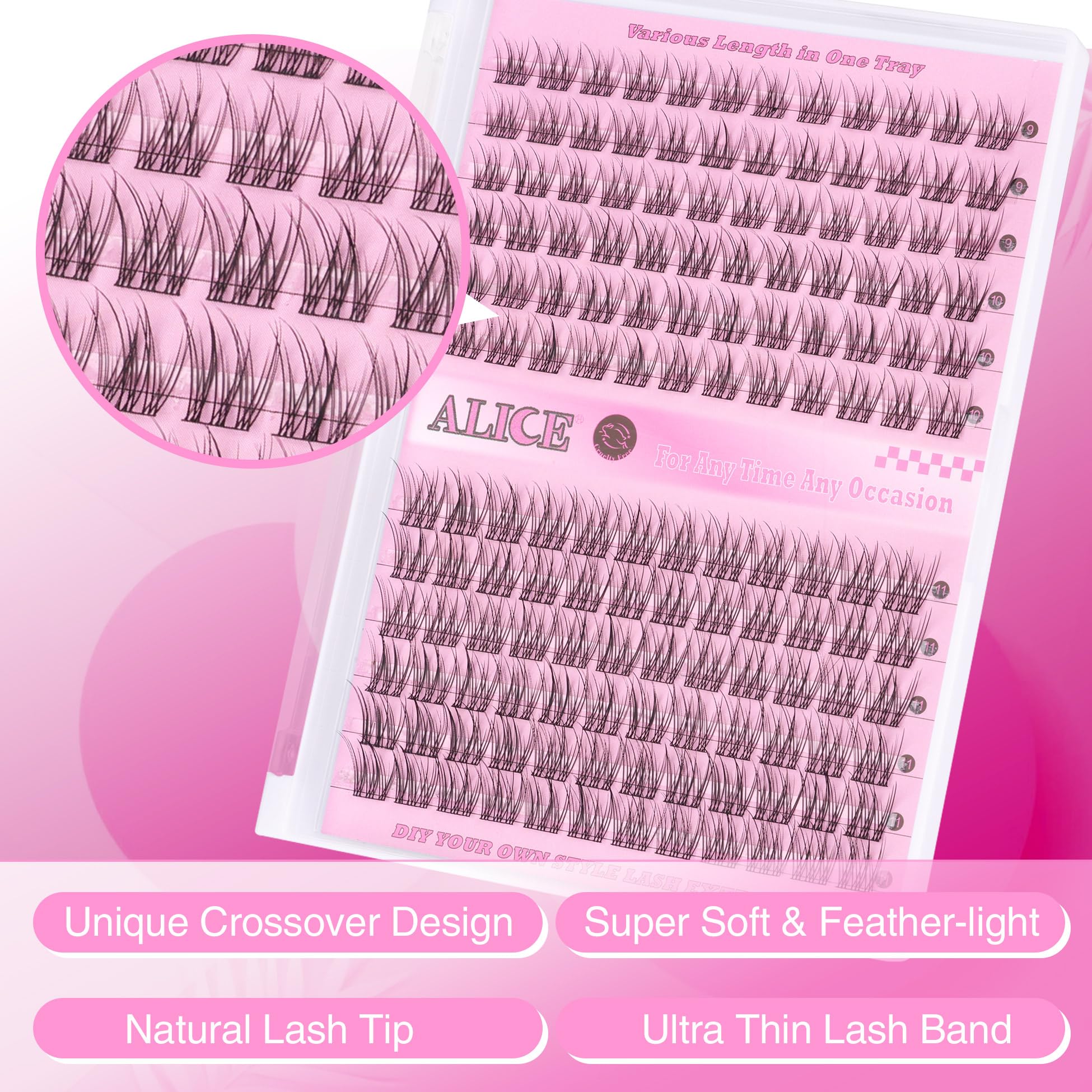 ALICE Natural Lash Clusters C Curl DIY Eyelash Extensions 9-11mm Short Individual Lashes Wispy Lash Extensions Handmade Eyelash