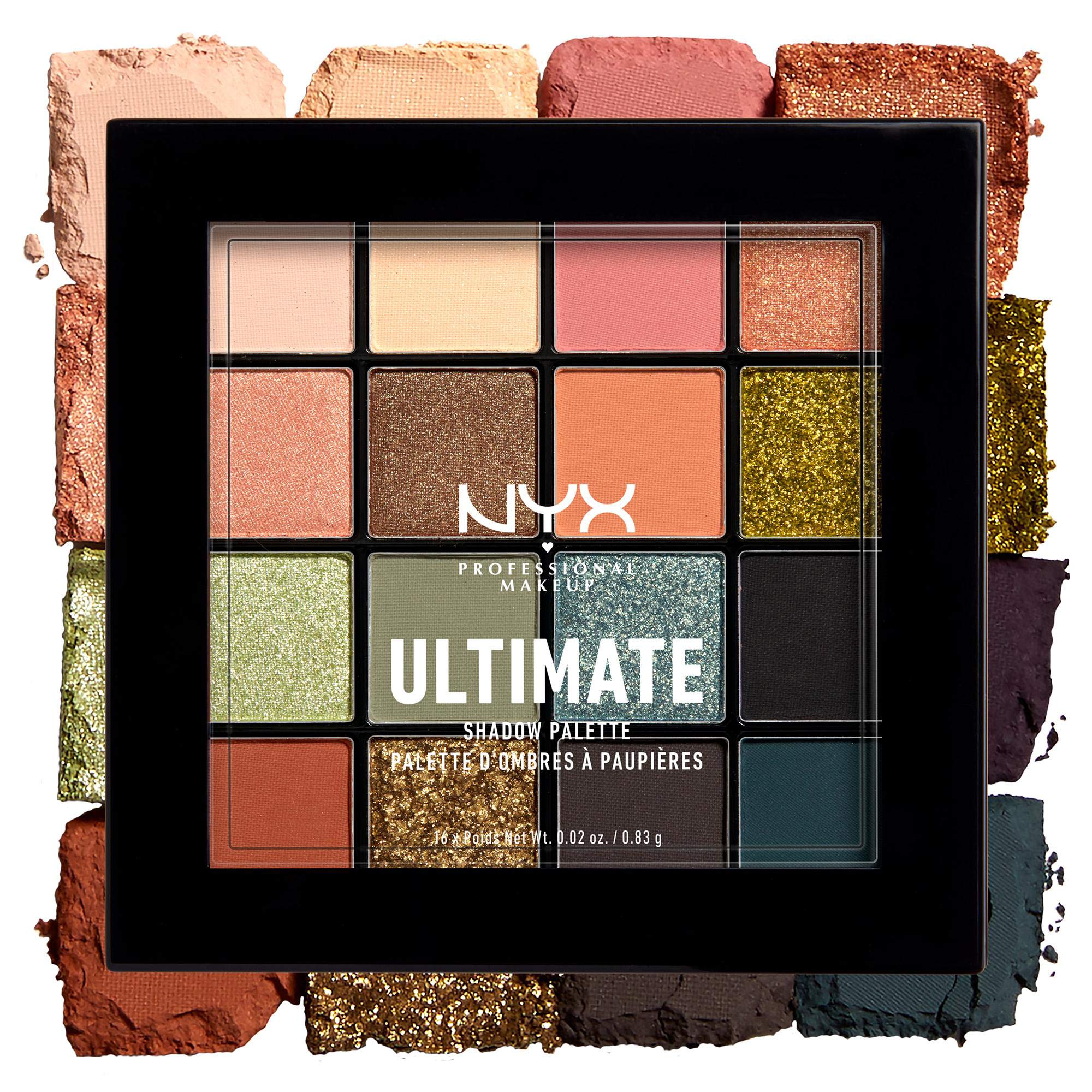 NYX Professional Makeup Ultimate Eye Shadow Palette, Pressed Pigments, Vegan Formula, 16 Shades, Matte, Satin, Metallic, Shade: