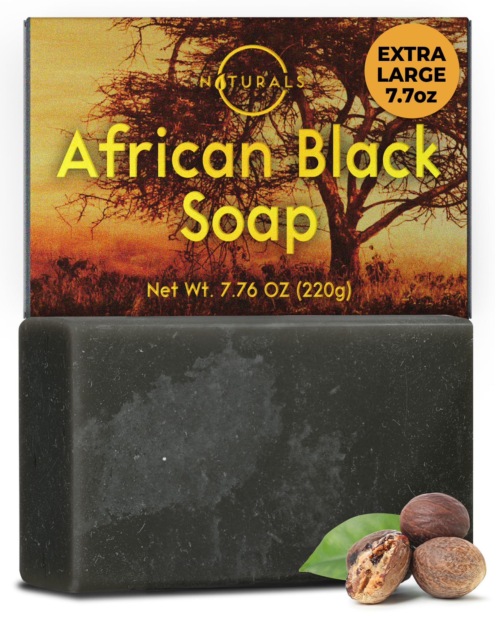 O Naturals African Black Soap Cleansing Bar, Gentle Exfoliating, Enriched with Shea Butter, Ideal for All Skin Types, Milled for