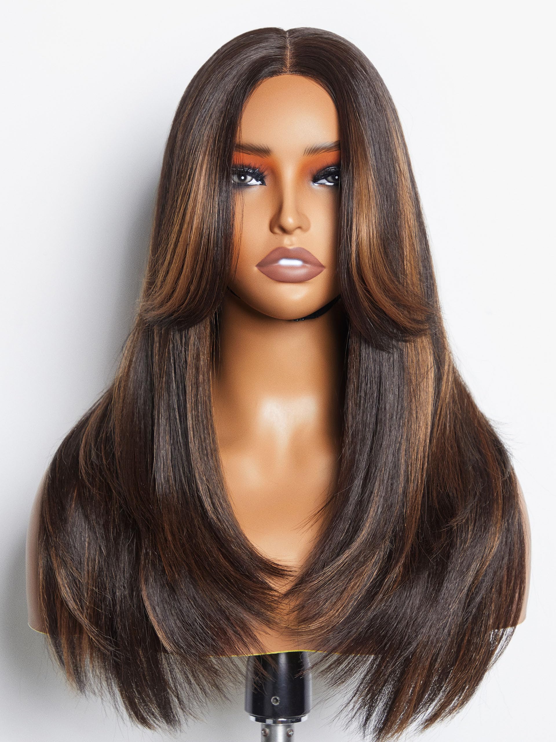 GORGIUS Highlight Black Straight Wigs Glueless Black Mixed Brown Wig 20 Inch Put On Go Wigs Crafted with Style-Archive Technolog