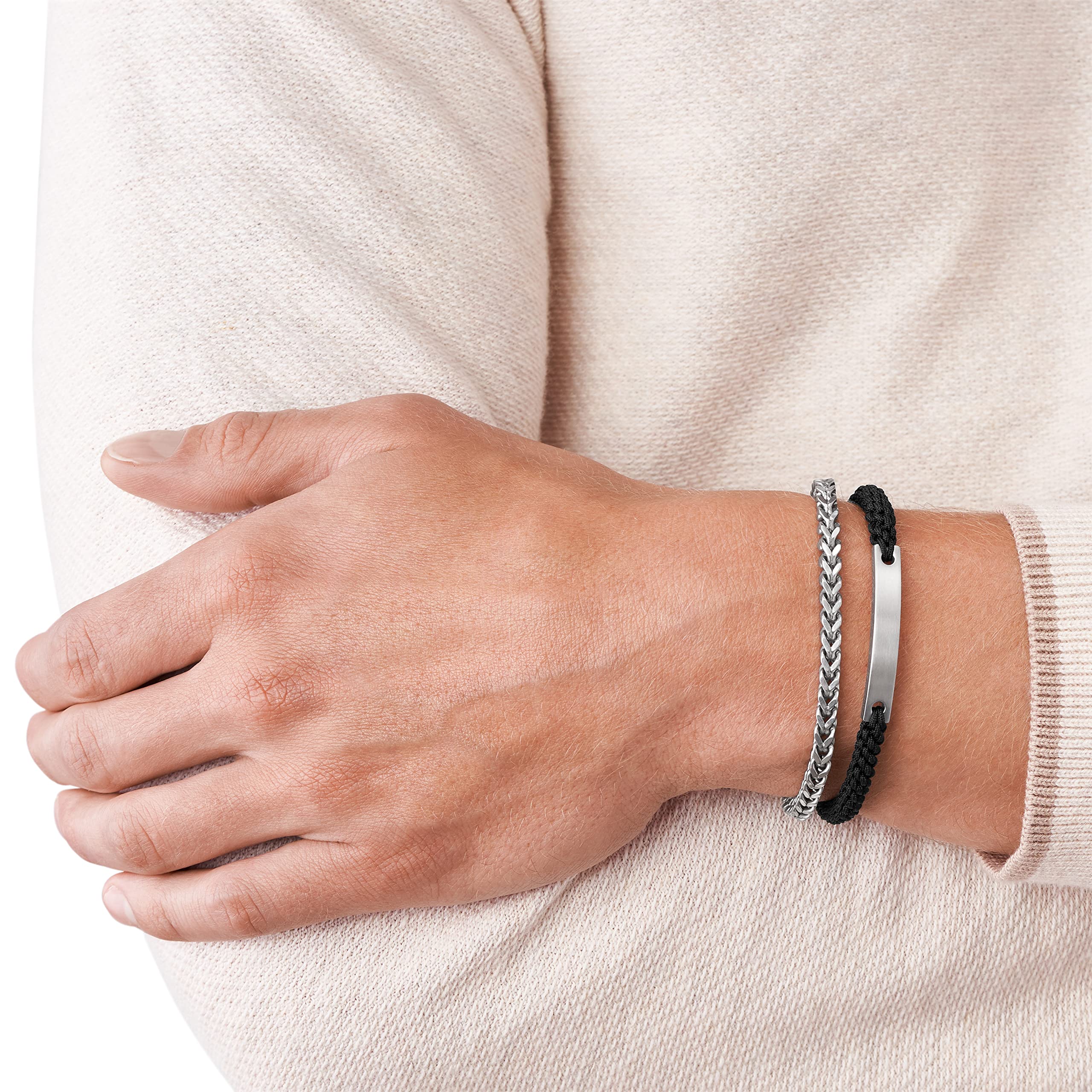 Fossil Men's Stainless Steel Engravable ID Bracelet, 180mm-195mm, Silver/Black, Model: JF03325040