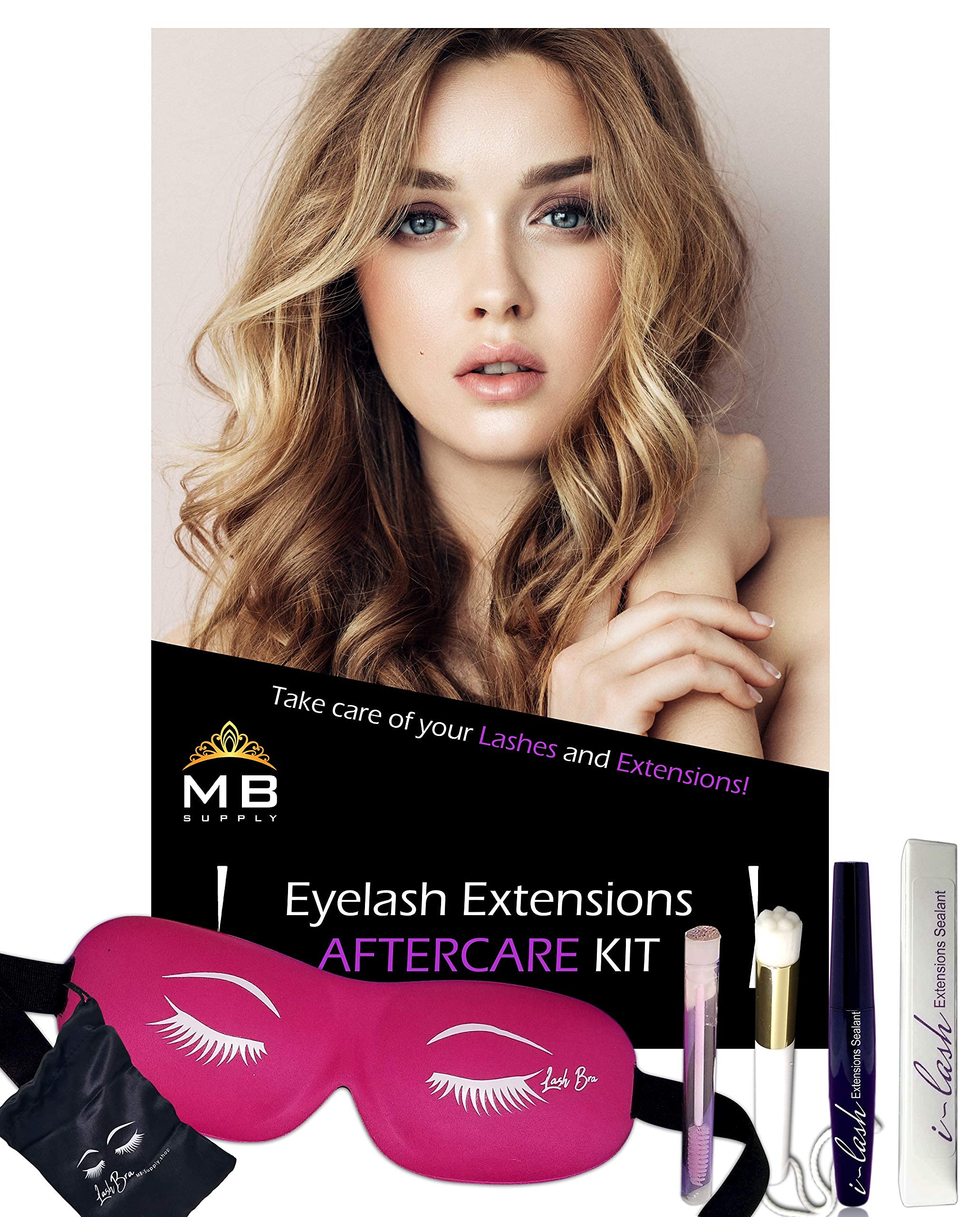 Eyelash Extensions Aftercare Kit With Sealant, Brush, Spoolie And 3D Deep Contour Sleep Mask! Protects Volume Lashes While Sleep