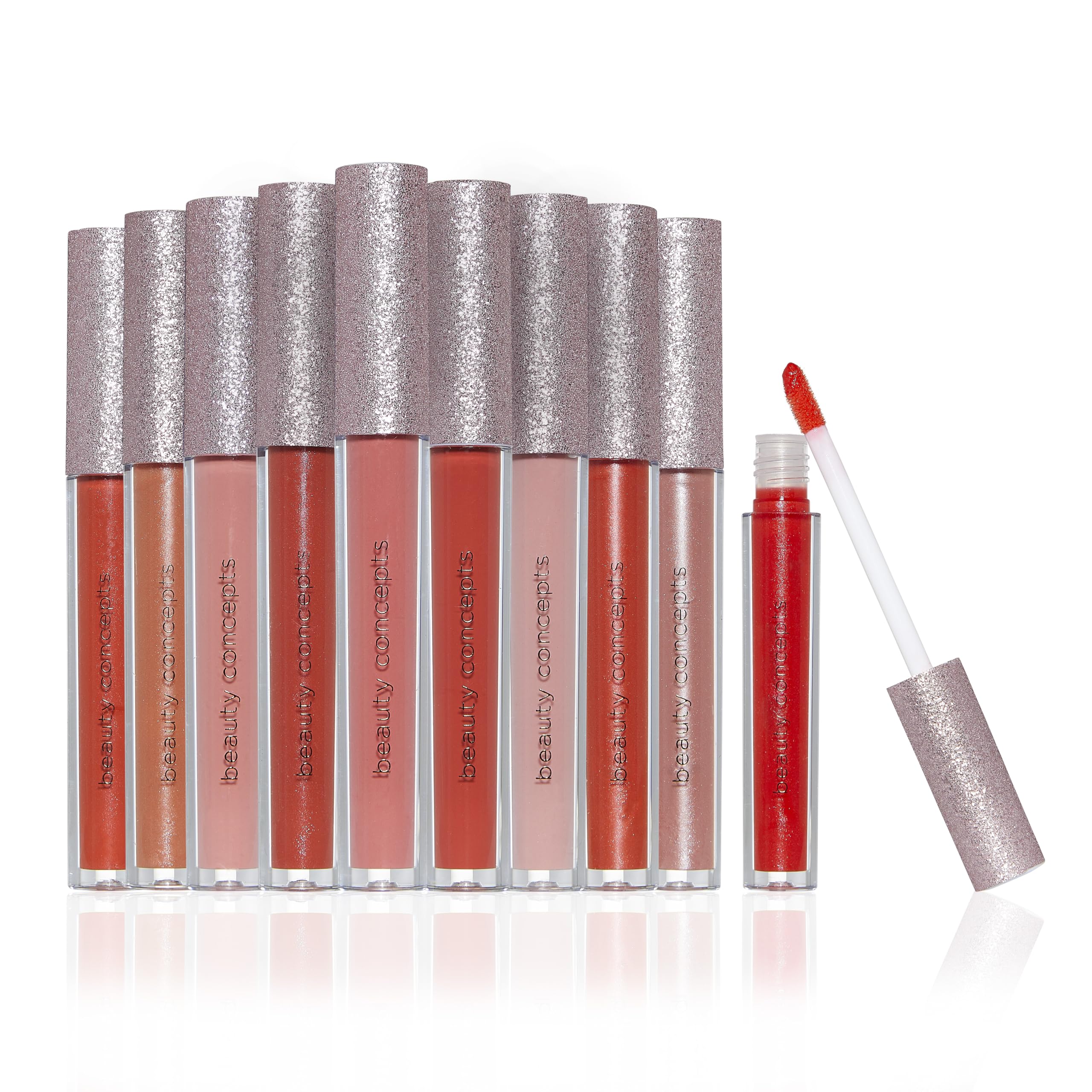 Beauty Concept 10-Piece Lip Gloss Set - Radiant Lips with Glossy Heavy Embossing, Shiny Gold Foil Stamping - 0.1 fl oz Each in L