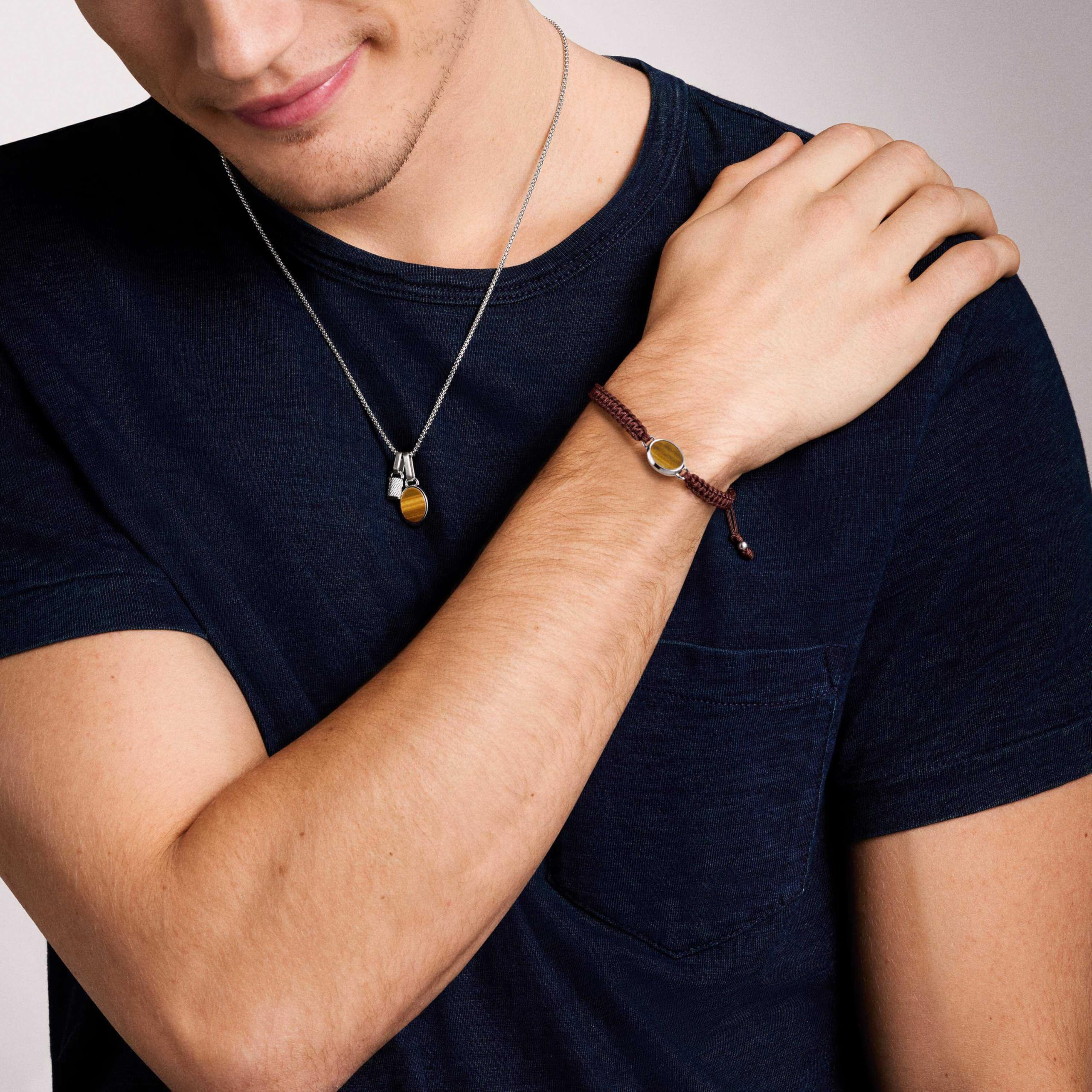 Fossil Men's Stones Tiger's Eye Stainless Steel Station Bracelet
