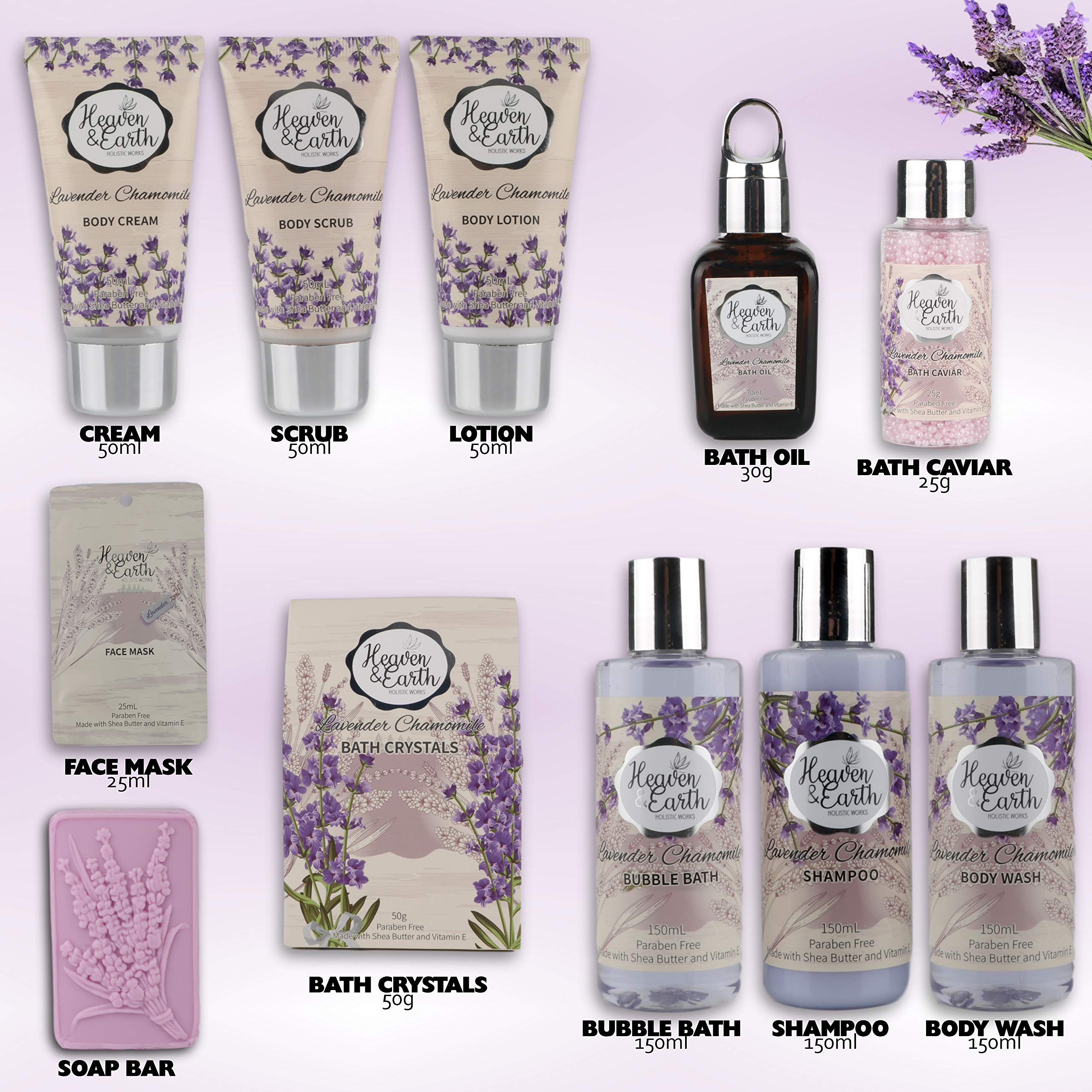 Valentines Gift Baskets for Women Spa Day! Natural Lavender Chamomile Spa Bath Sets for Women Gift Infused with Essential Oils.