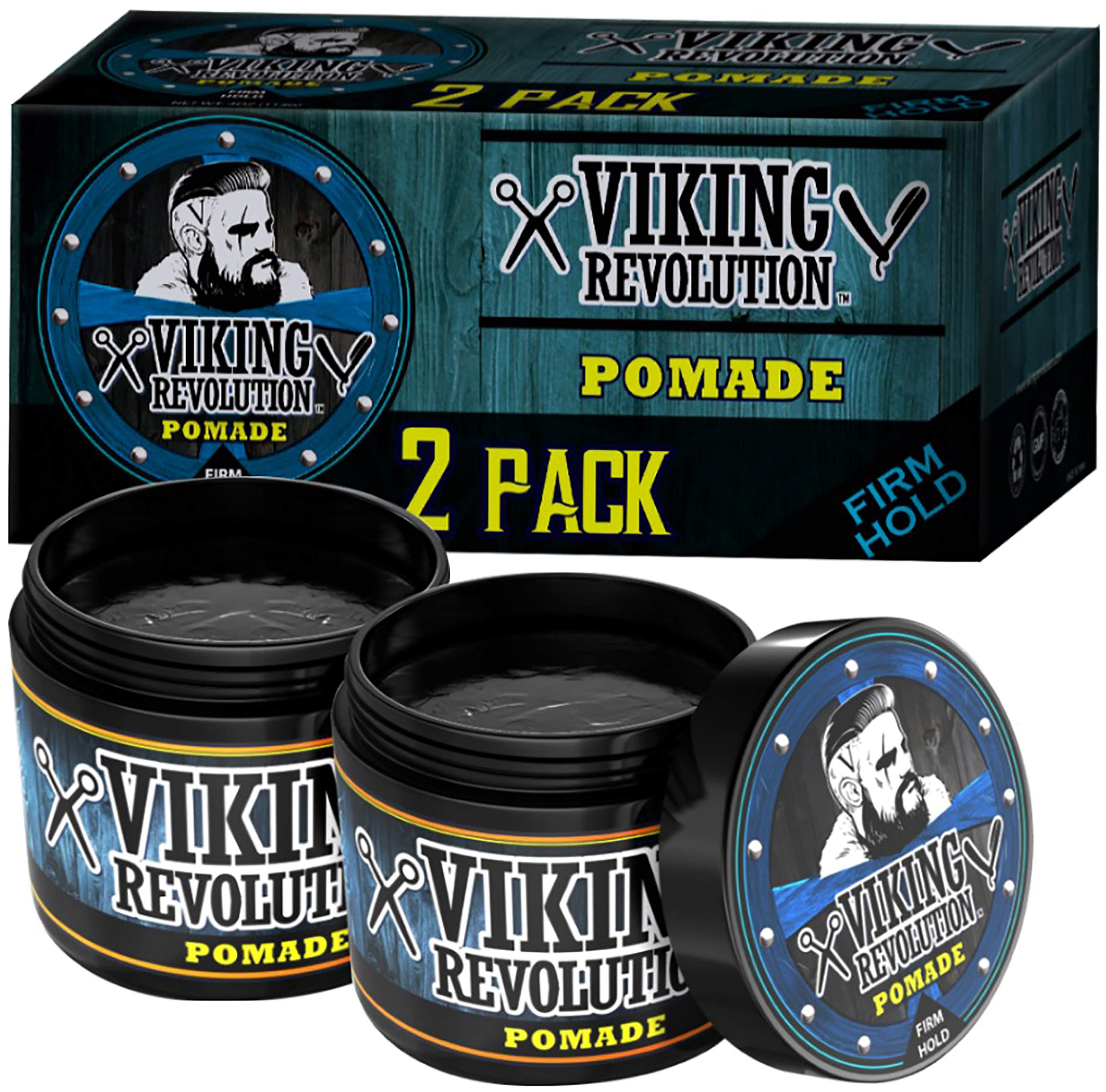 Viking Revolution Pomade For Men 4Oz - Firm Strong Hold & High Shine For Classic Styling - Water Based & Easy To Wash Out (2 Pac