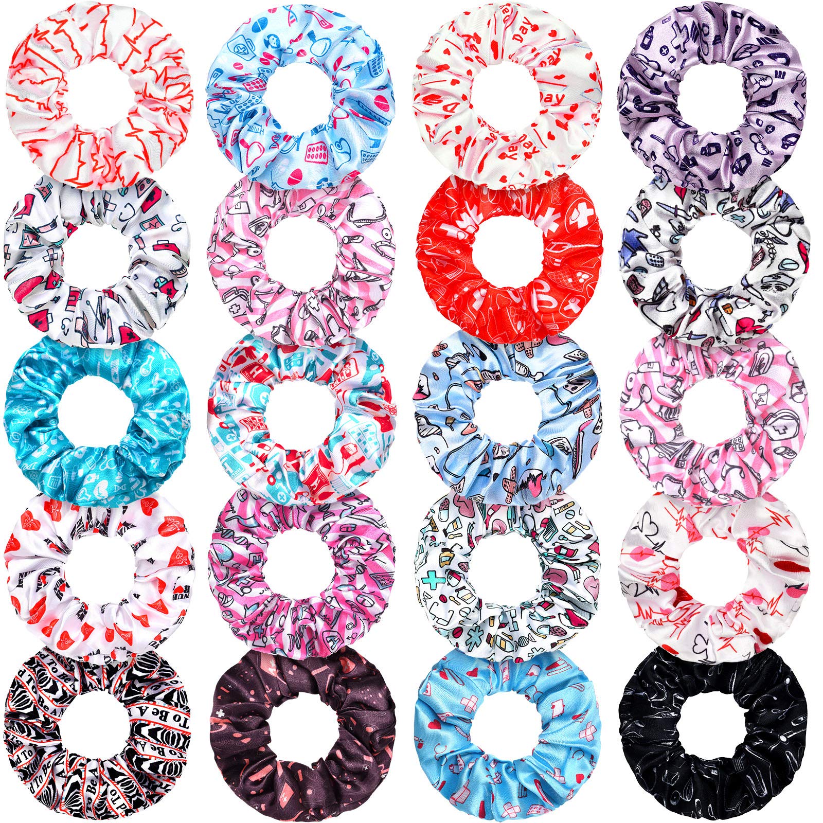 Chuangdi 20 Pieces Nurse Hair Ties Nursing Hair Scrunchies Bulk Nursing Elastic Nurse Week Headbands RN Graduation Gifts