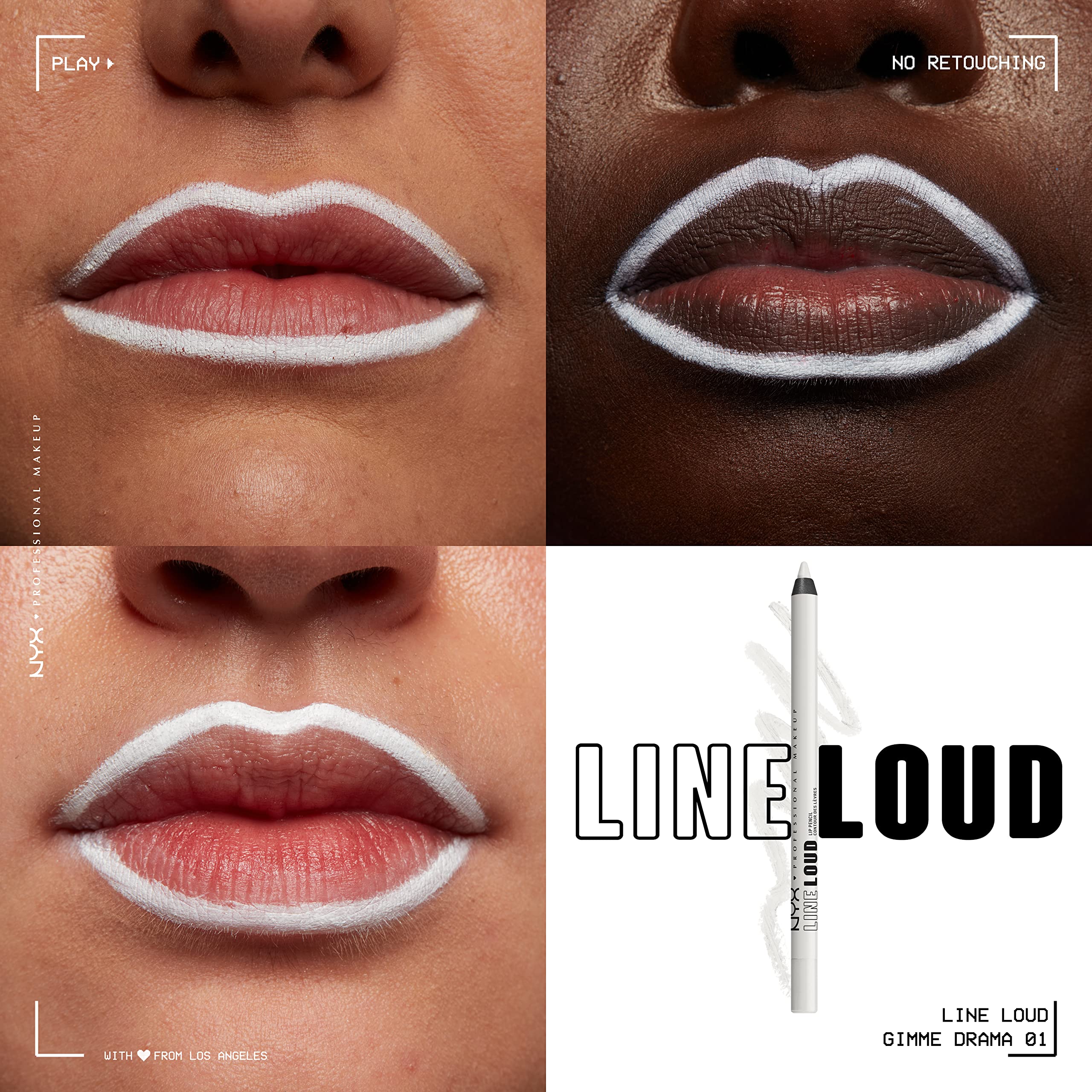 NYX PROFESSIONAL MAKEUP Line Loud Lip Liner, Longwear and Pigmented Lip Pencil with Jojoba Oil  Vitamin E - gimme Drama (White)