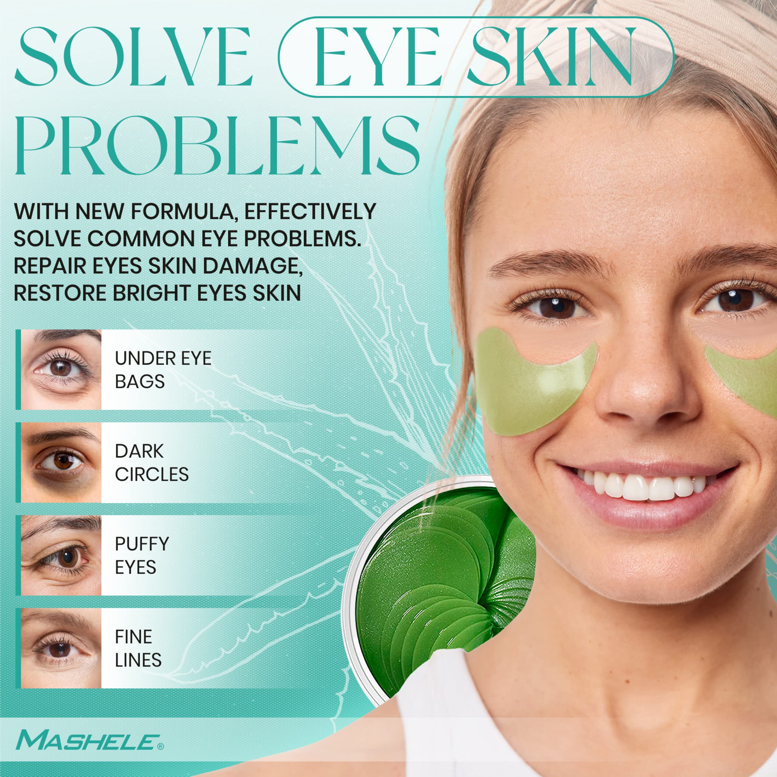 Mashele Korean 60Pcs Aloe Vera Collagen Under Eye Gel Patches Mask, Treatment For Puffy Eyes, Dark Circles, Anti Wrinkle Pads, M