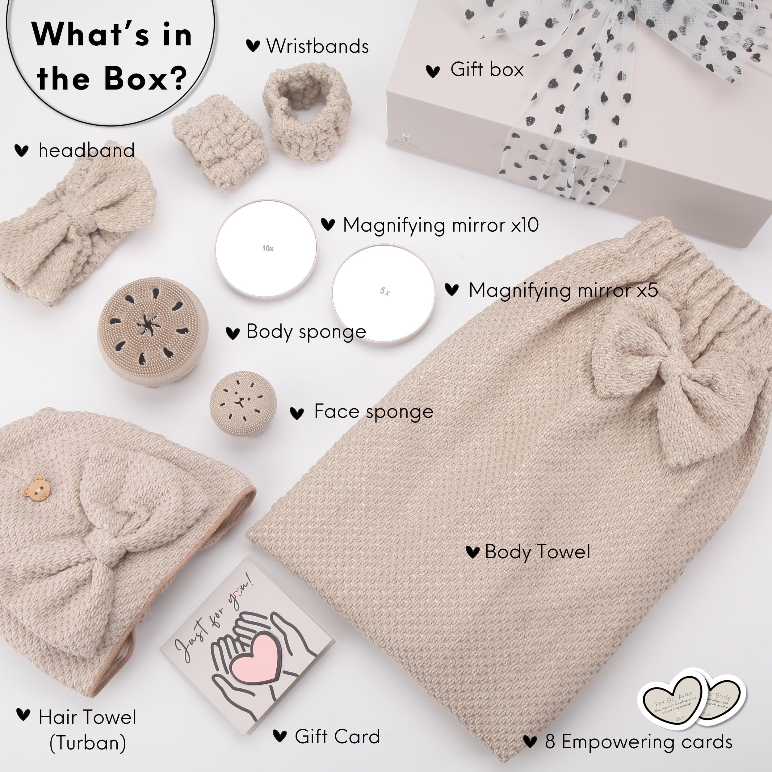 Happy Lolli Power Shower Set: Luxury Bath Accessories For Women & Girls - Includes Body & Hair Towel, Wrist Bands, Headband, Fac