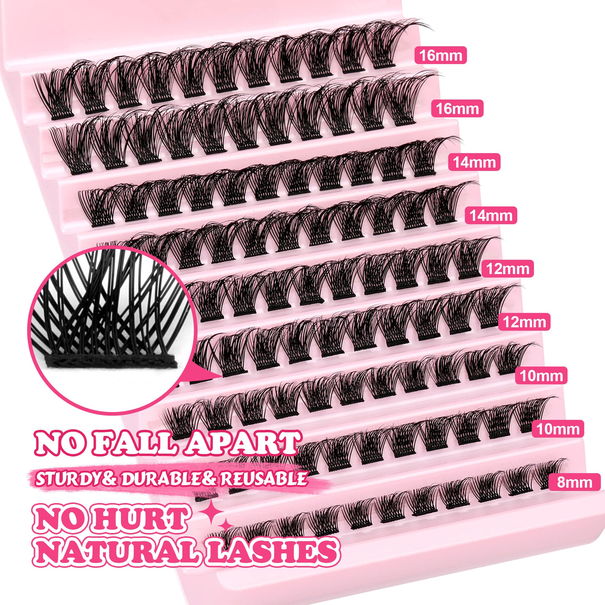 JIMIRE Lashes Clusters, Reusable Fluffy Cluster Lashes, Natural Wispy DIY at Home Eyelash Extensions with Individual D Curl, 8-1