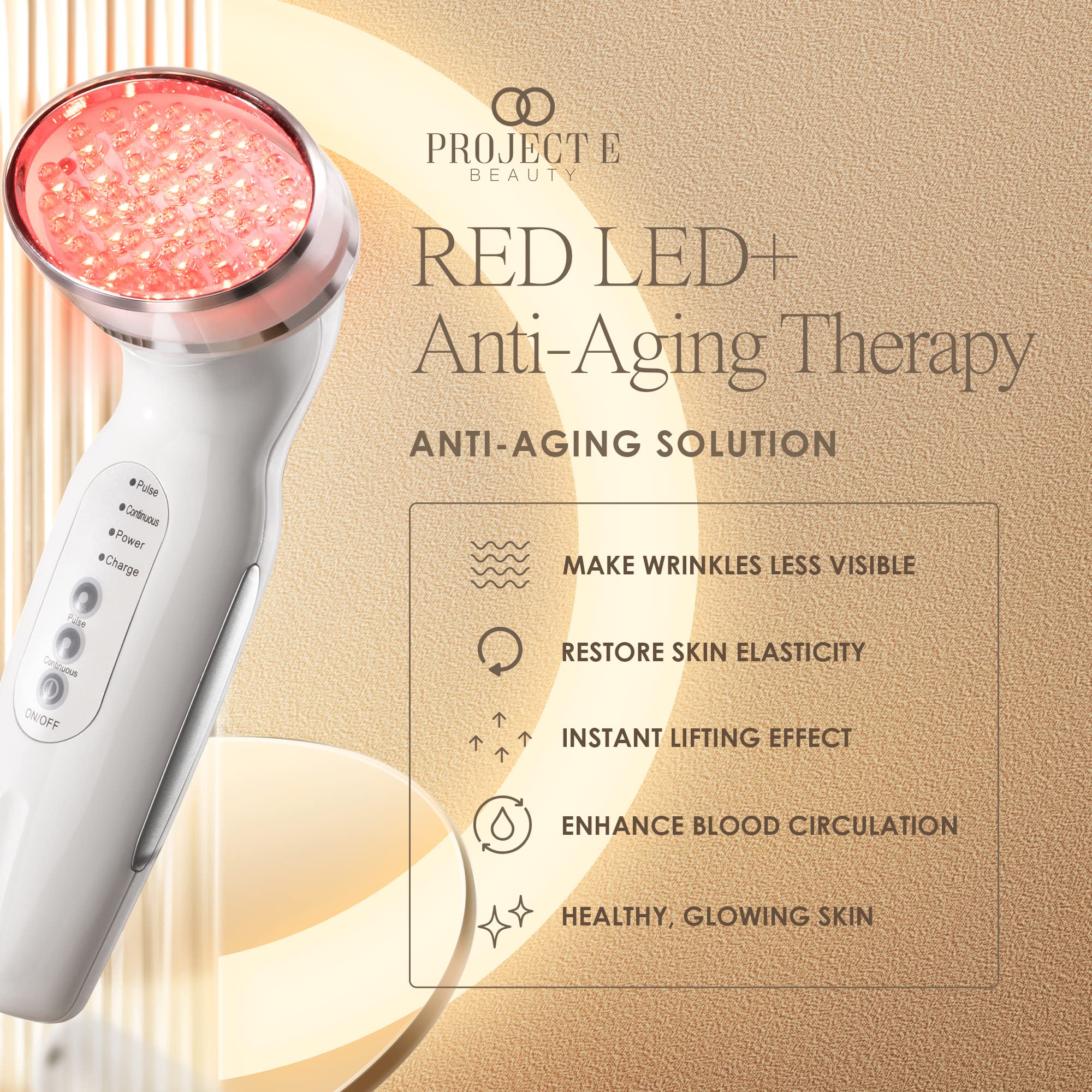 RED LED+ Anti-Aging Therapy by Project E Beauty | Collagen Boosting | Instant Firming and Lifting | Reduces Fine Lines & Wrinkle