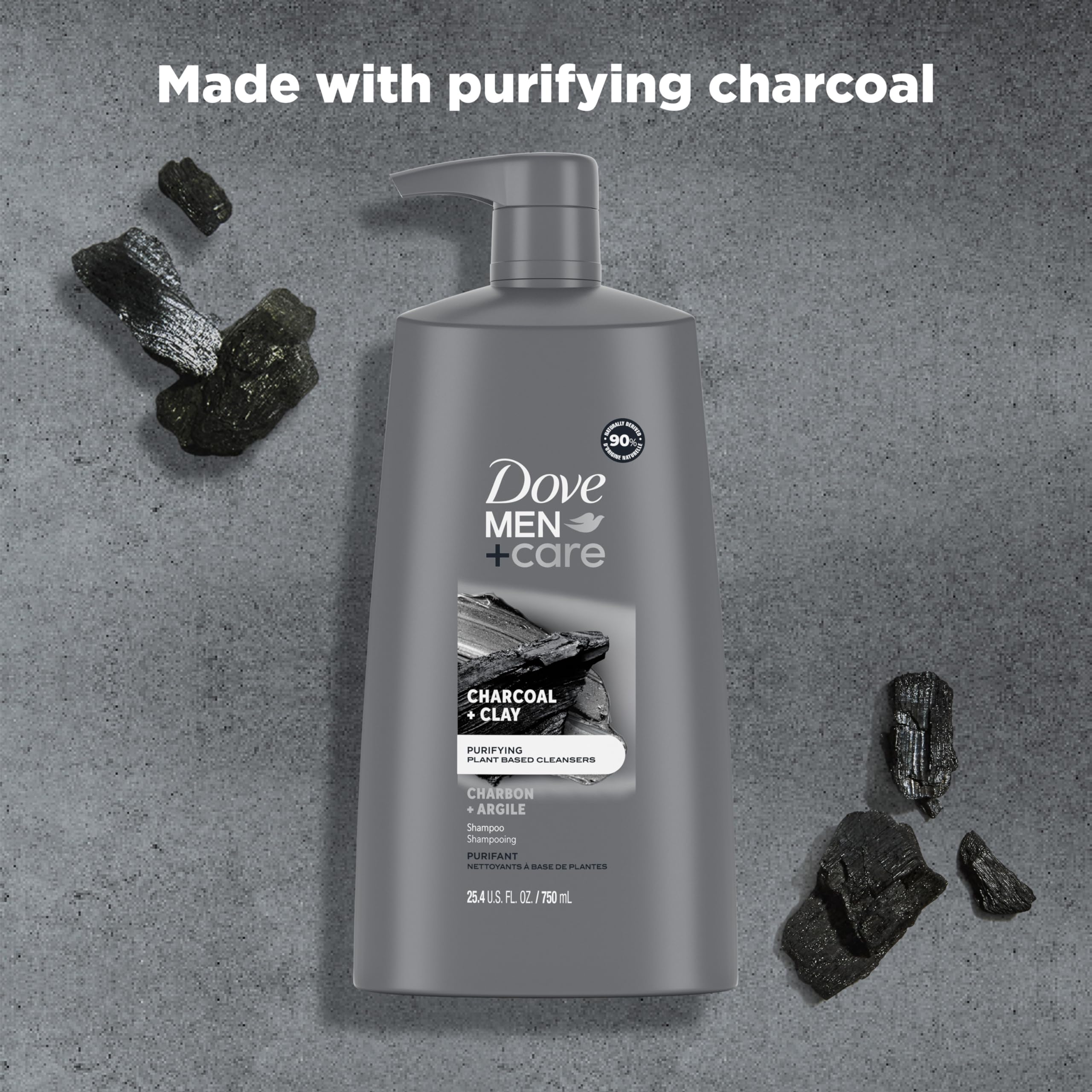 Dove Men + Care Shampoo Charcoal + Clay 3 Count For Healthy-Looking Hair Naturally Derived Plant Based Cleansers 25.4 Oz