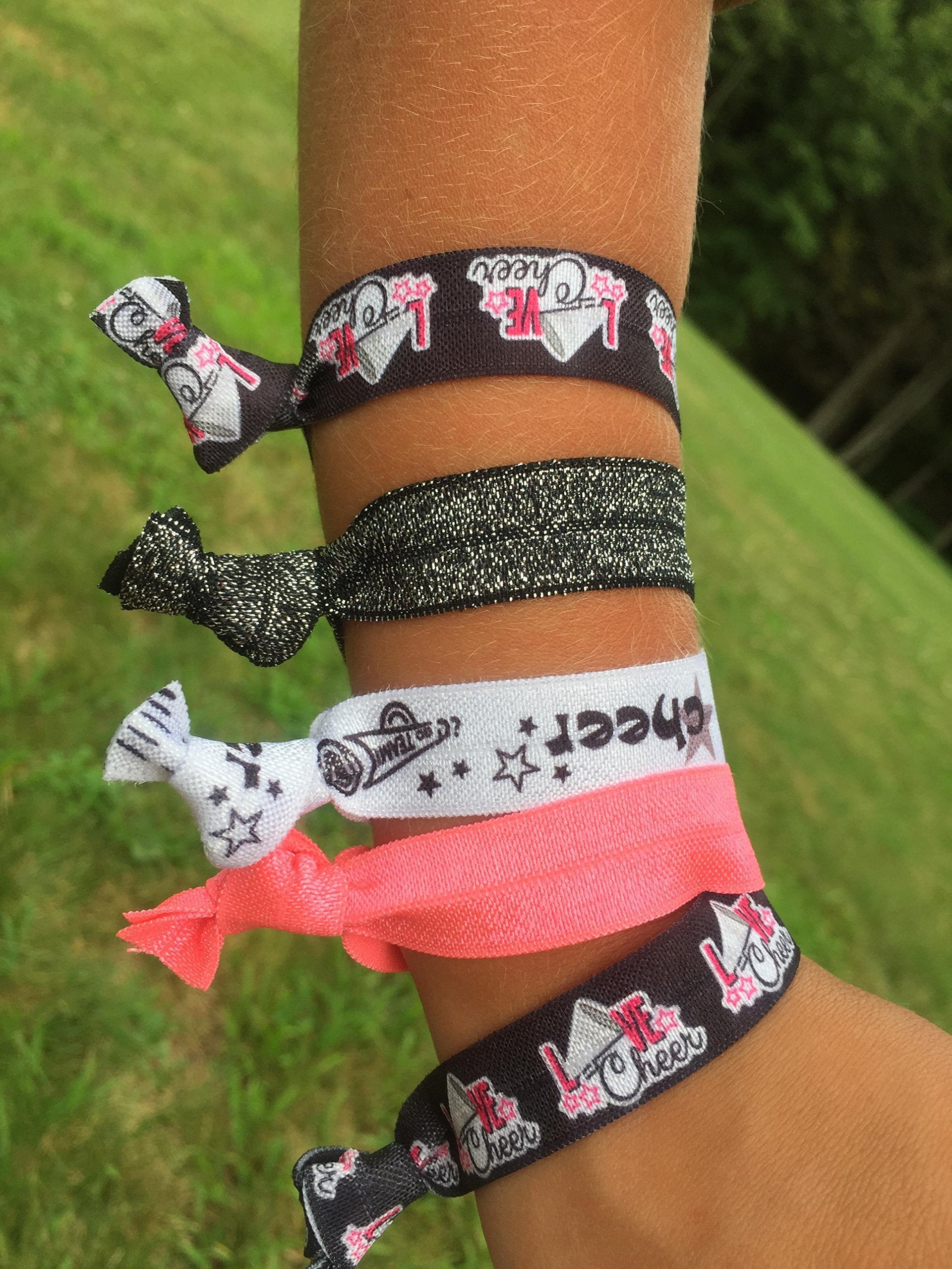 Sportybella Cheer Hair Ties (Pink)- Hair Accessories For Girls, Women, Teens & Kids. No Crease, No Tug Elastic Hair Ties Set. Po