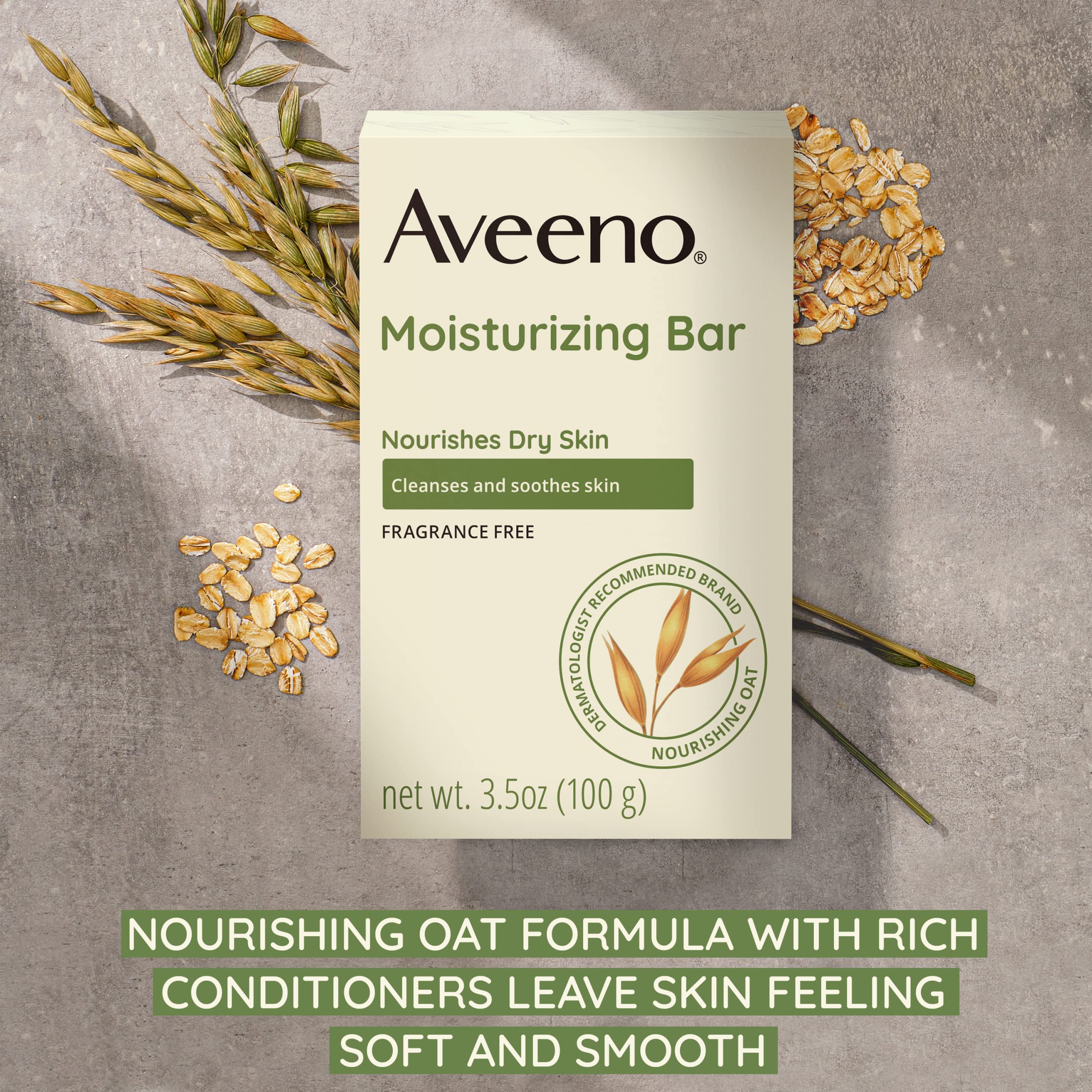 Aveeno Gentle Moisturizing Face Cleansing Bar, Daily Facial Cleanser Bar With Nourishing Oat For Dry Skin, Gently Cleanses & Soo