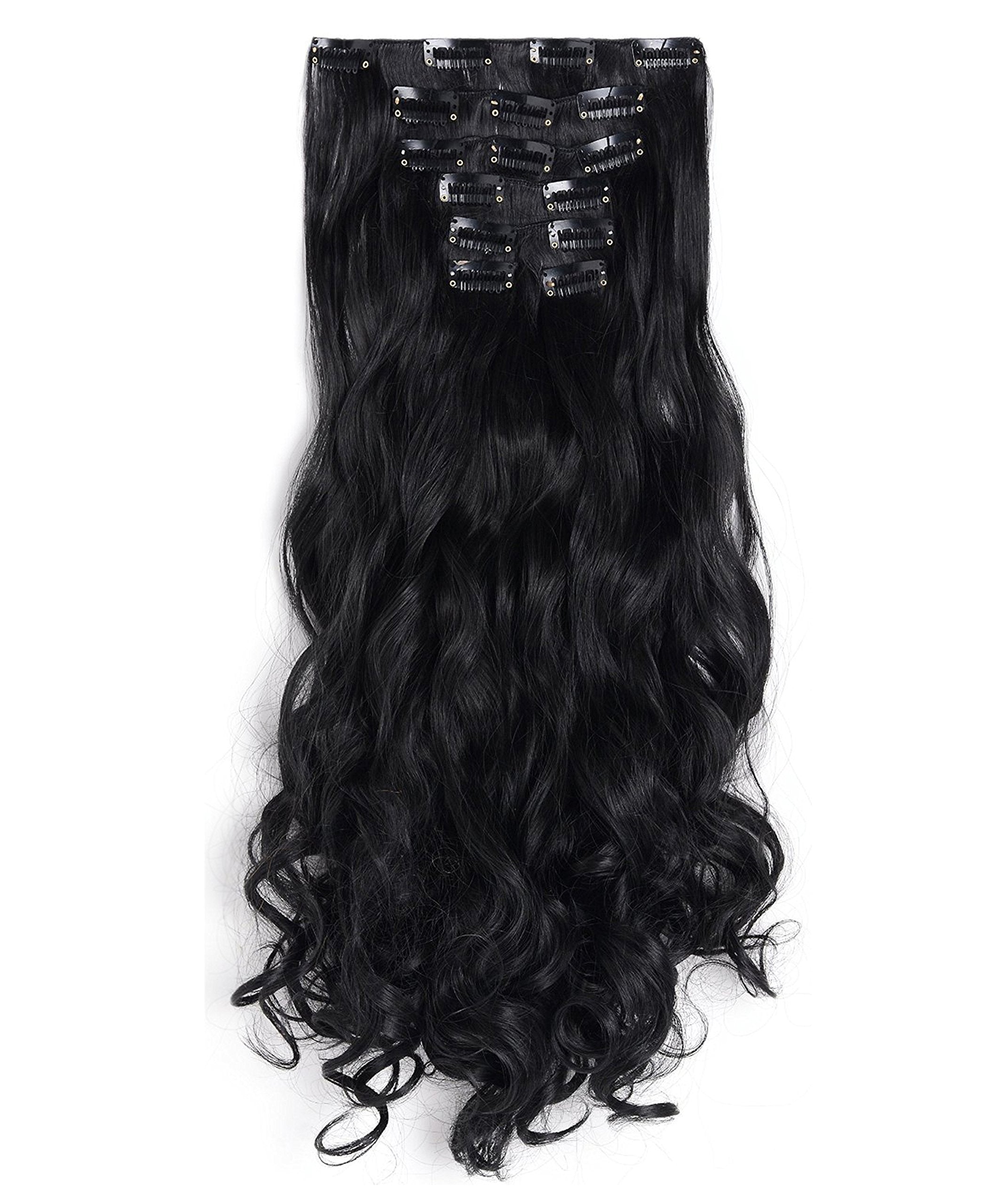 OneDor 20'' Curly Full Head Clip in on Synthetic Hair Extensions 7pcs 140g (1B-Off Black)