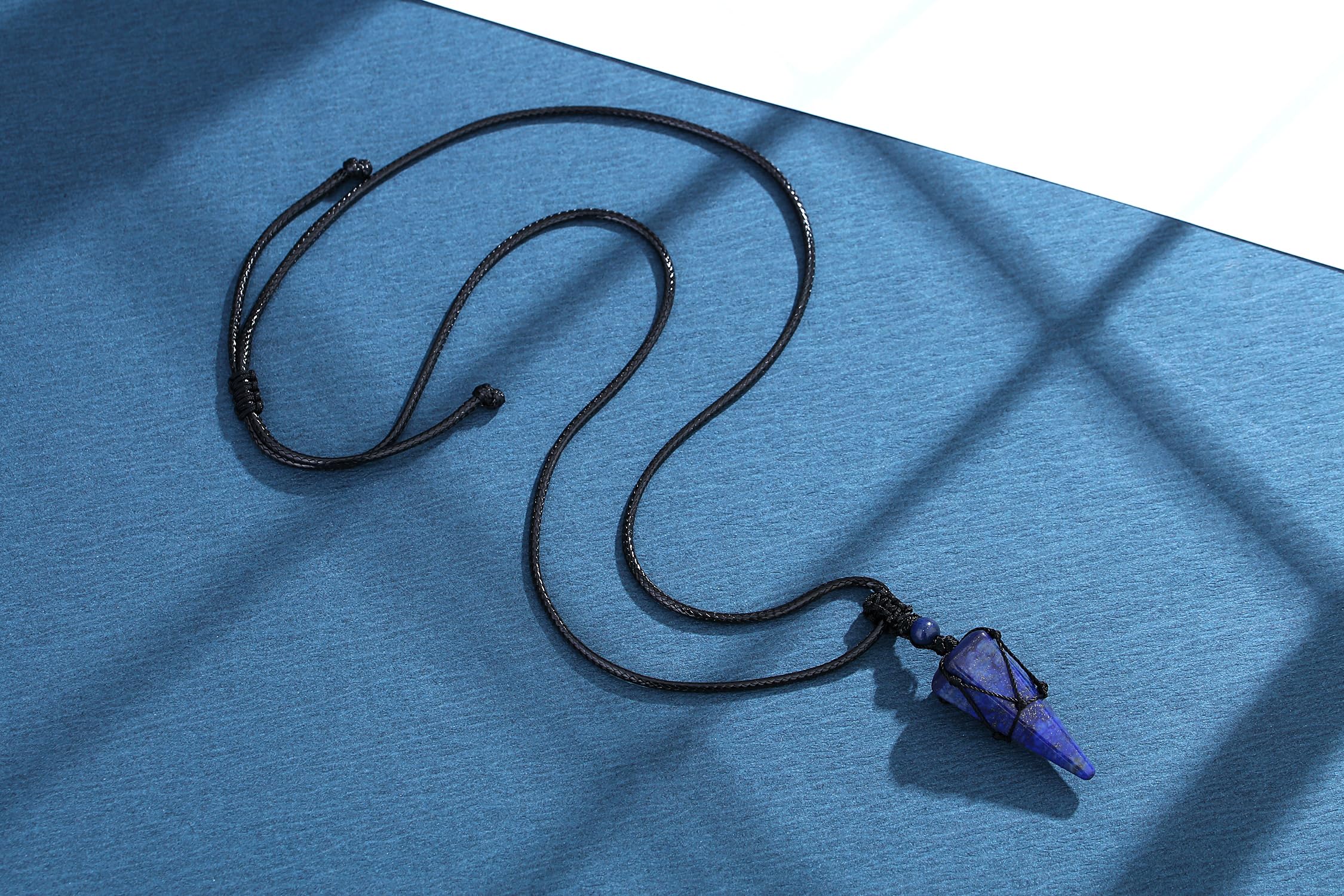 XIANNVXI Lapis Lazuli Necklace for Men 6 Facet Crystal Necklace for Men Necklaces Hippie Adjustable Rope Pointed Pendant Gift fo