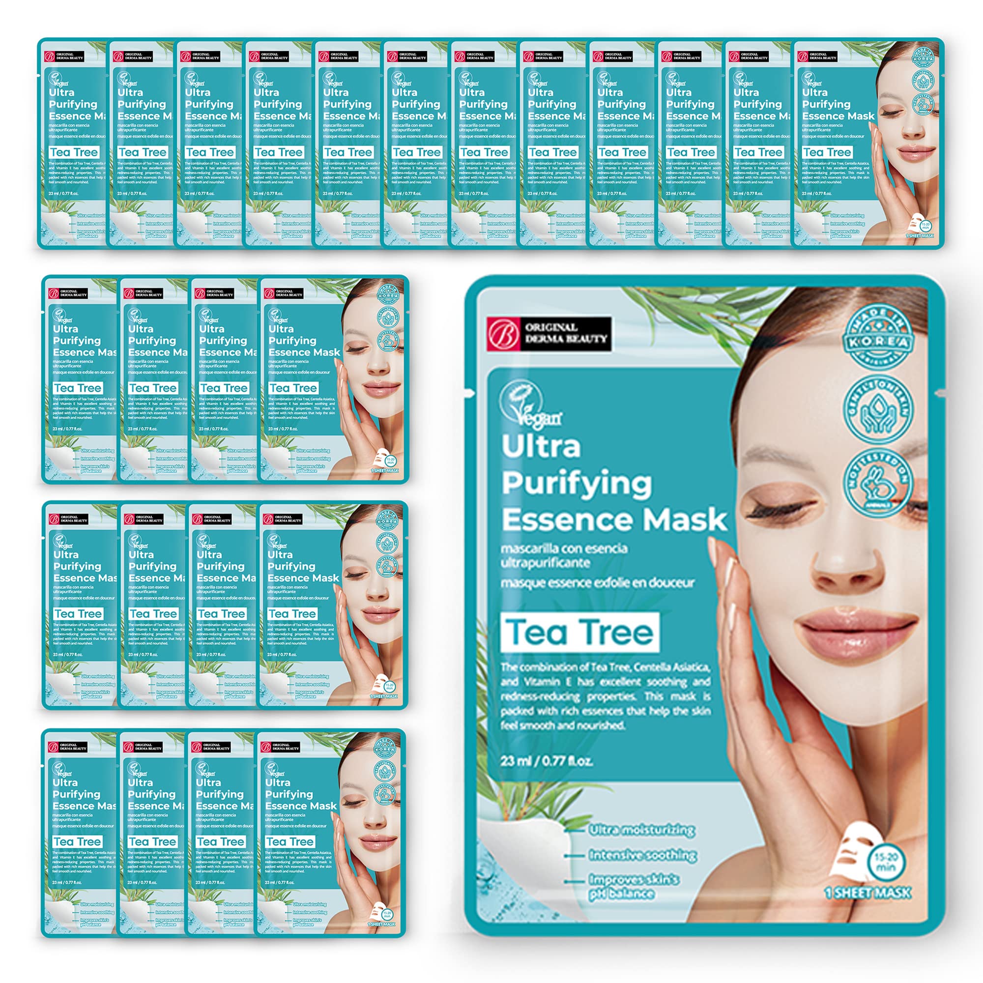 Innerest Original Derma Beauty Collagen Face Masks 24 Pk Ultra Purifying Tea Tree Face Mask Skin Care Sheet Masks Set For Beauty