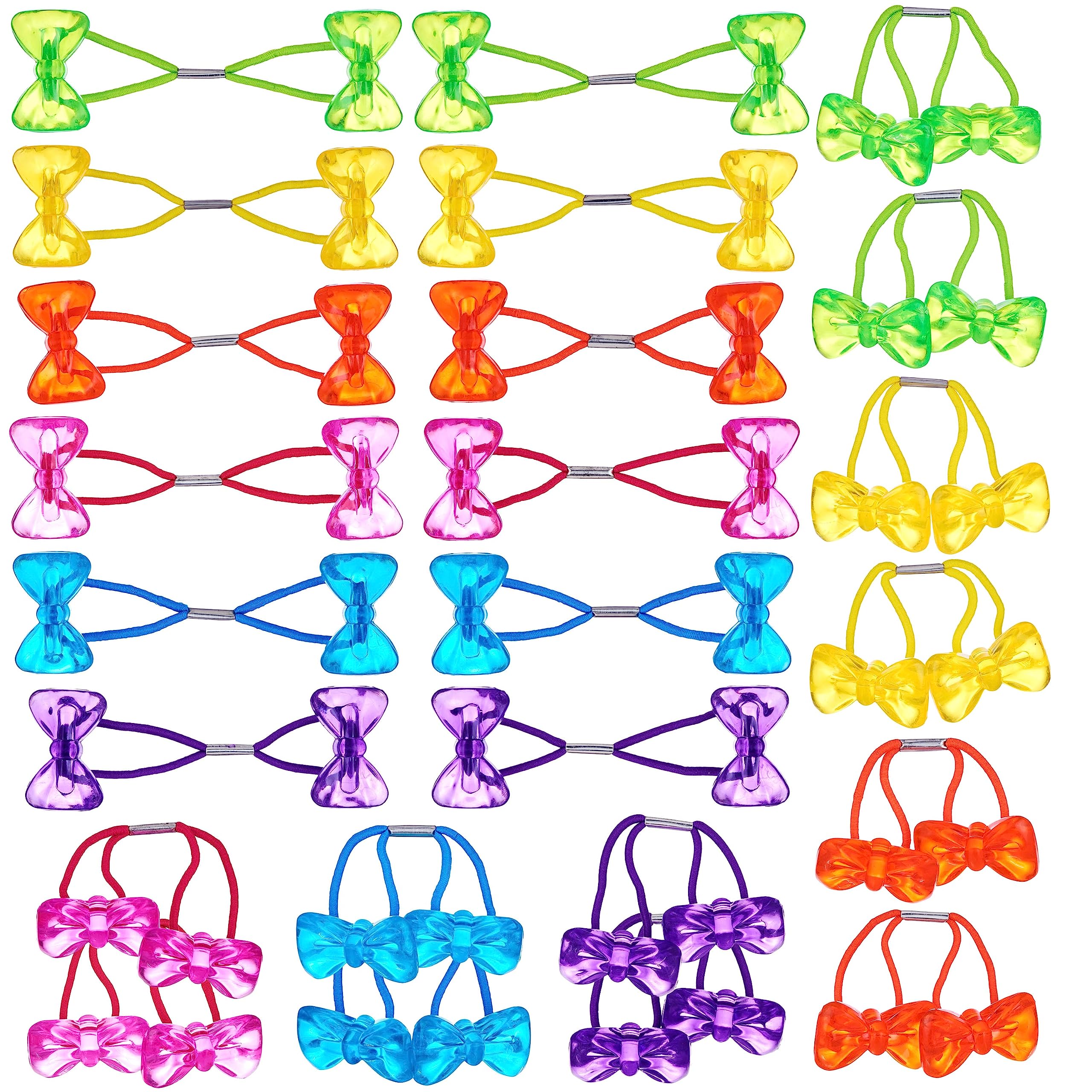 Expressions 24Pc Ponytailers Hair Elastics, Mini Bow-Shaped Multicolored Twin Beads Bauble Ponytail Holders, Toddler Hair Access