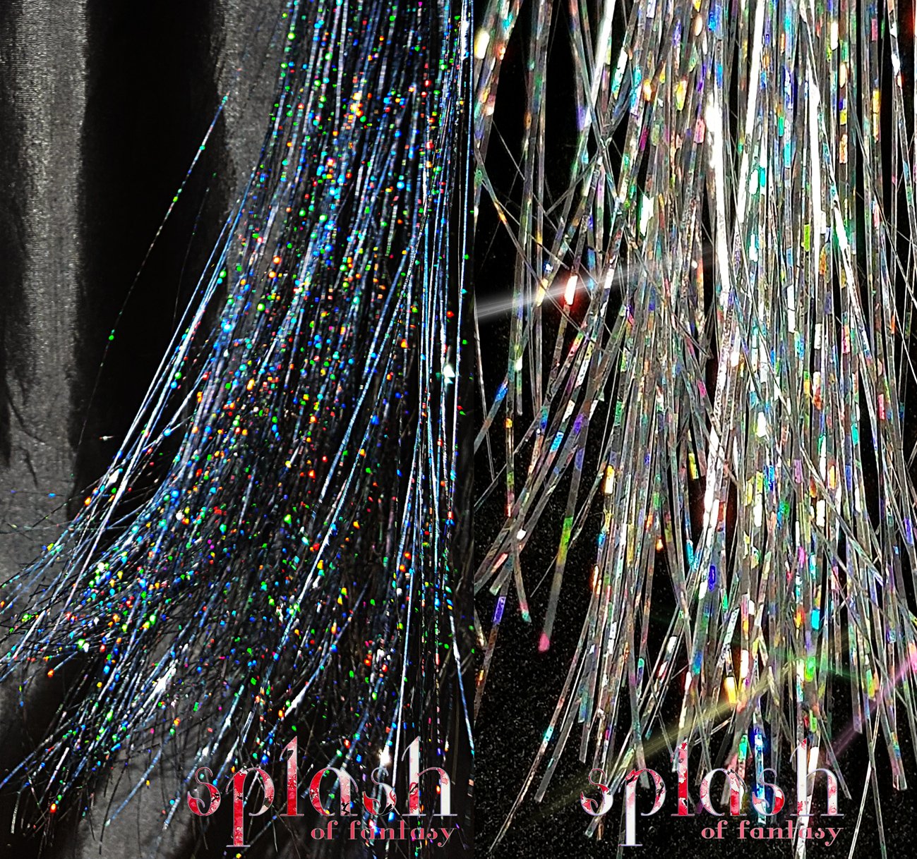 40    Hair Tinsel 200 Strands Two Sparkling Colors : Silver & Stellar Midnight Black