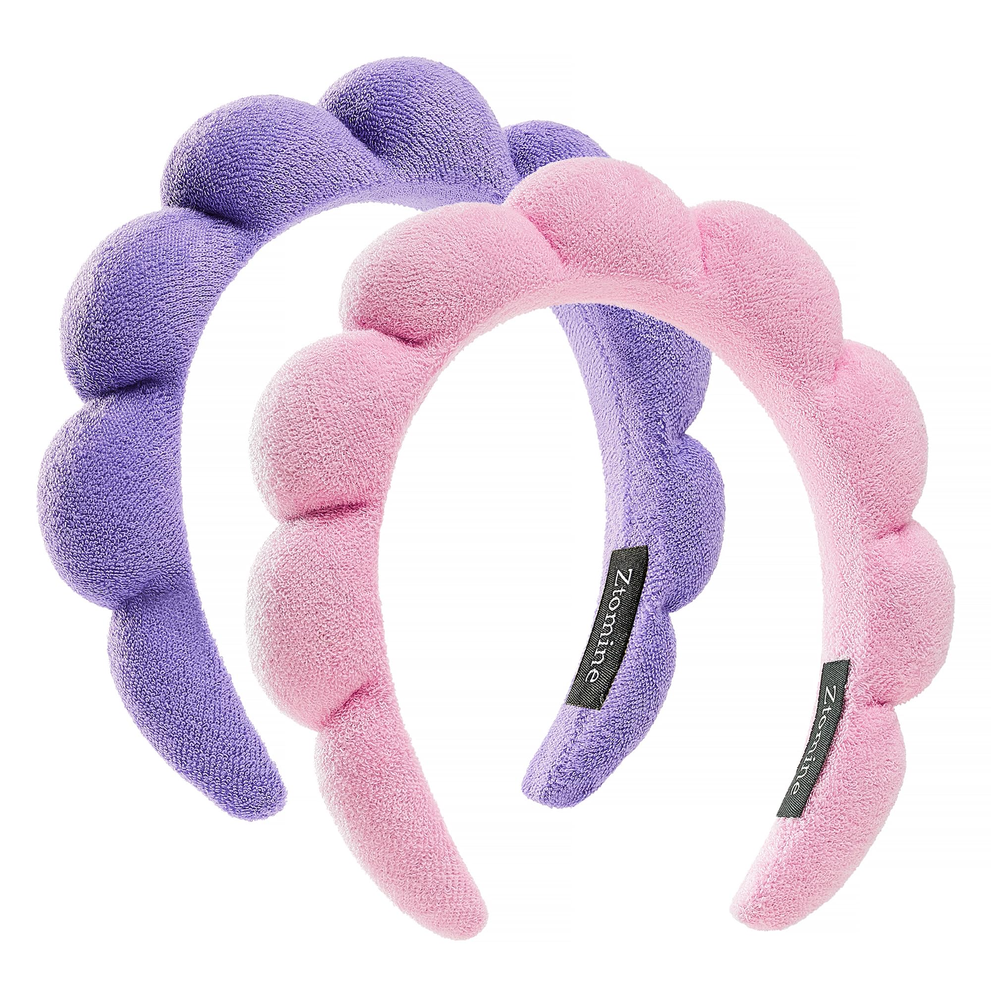 Spa Facial Headbands Combo Pack - 2 Terry Cloth Makeup Headbands for Face Washing, Masks, and Skin Treatments (Pink + Purple)