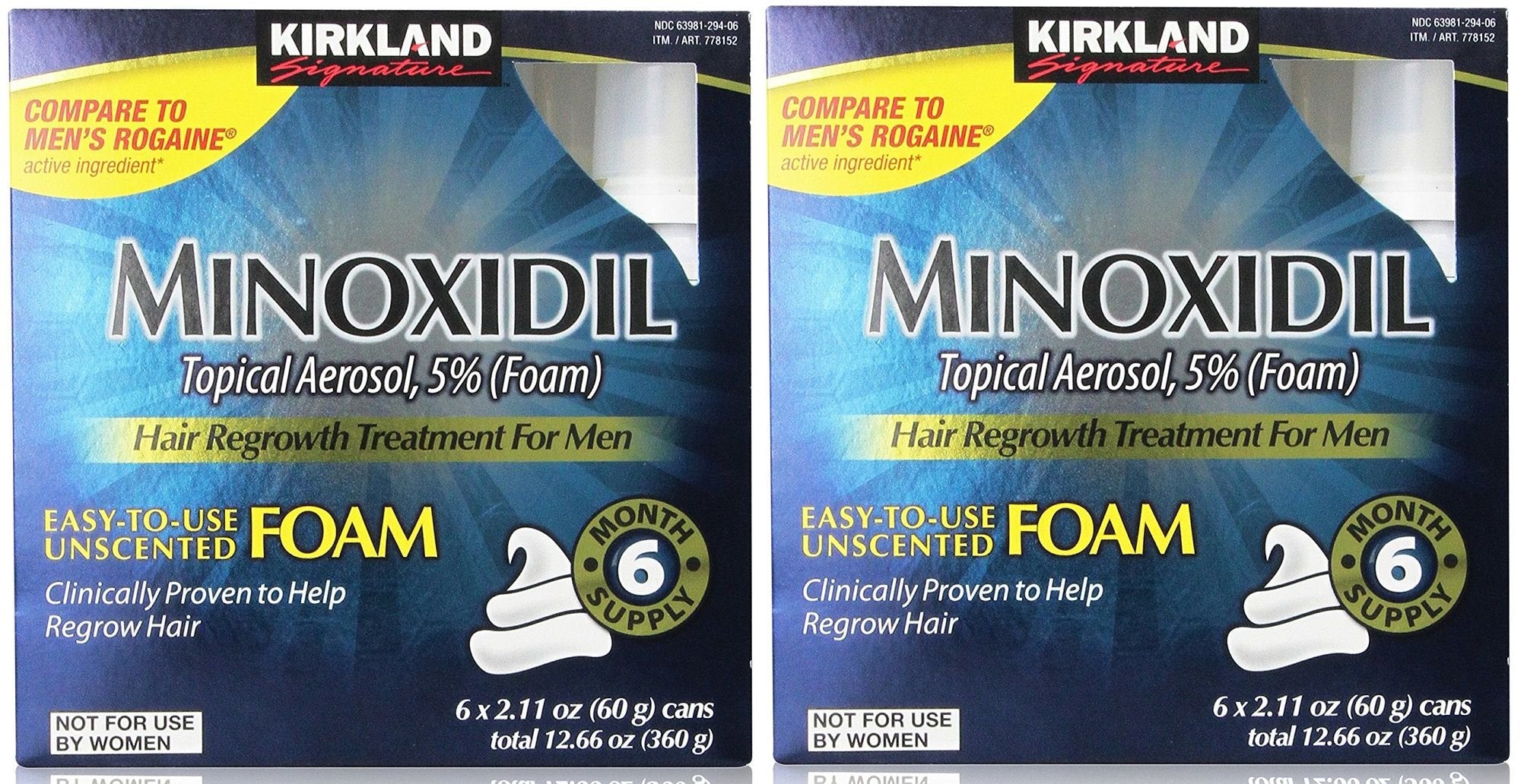 Kirkland Signature Hair Regrowth Minoxidil for Men, 2.11oz (6 Ct) (Pack of 2)