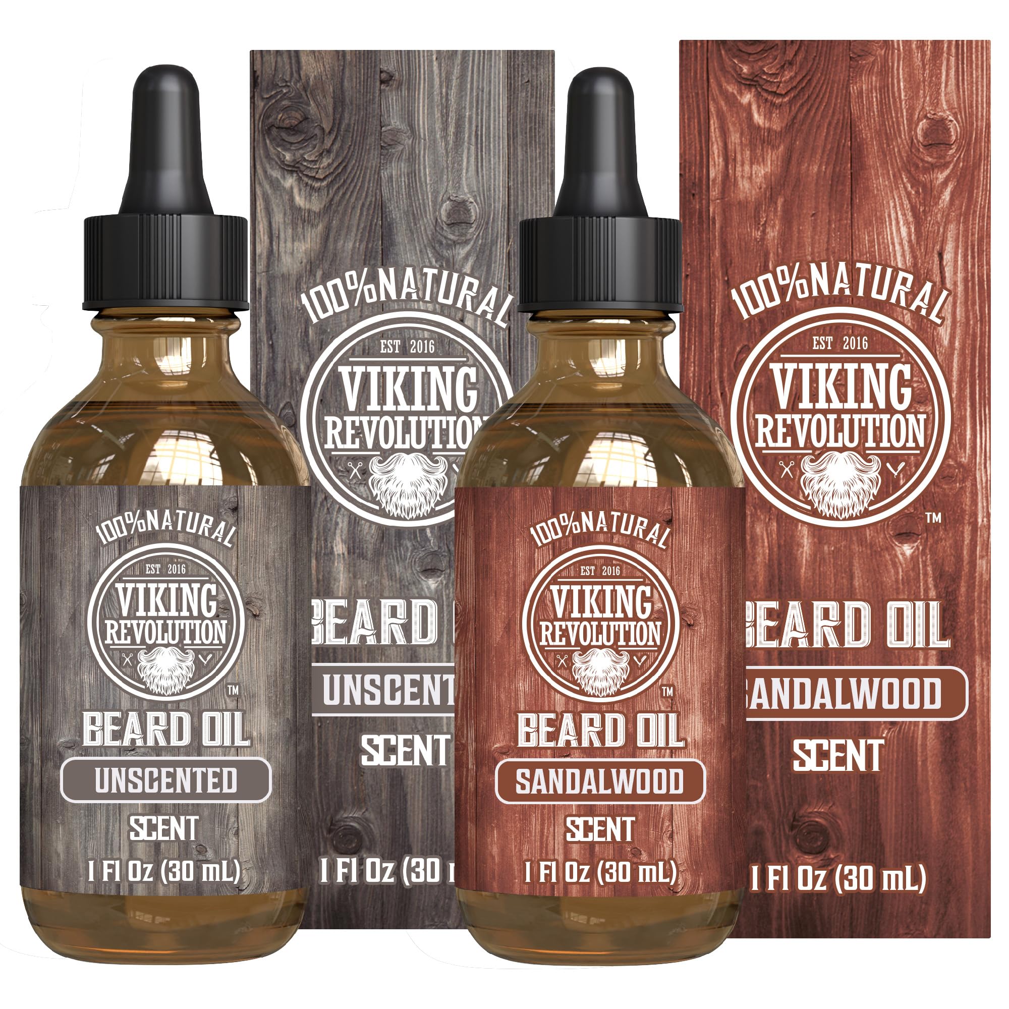 Viking Revolution Sandalwood And Unscented Beard Oil For Men - Natural Mens Beard Oil With Argan Oil And Jojoba Oil - Beard Soft