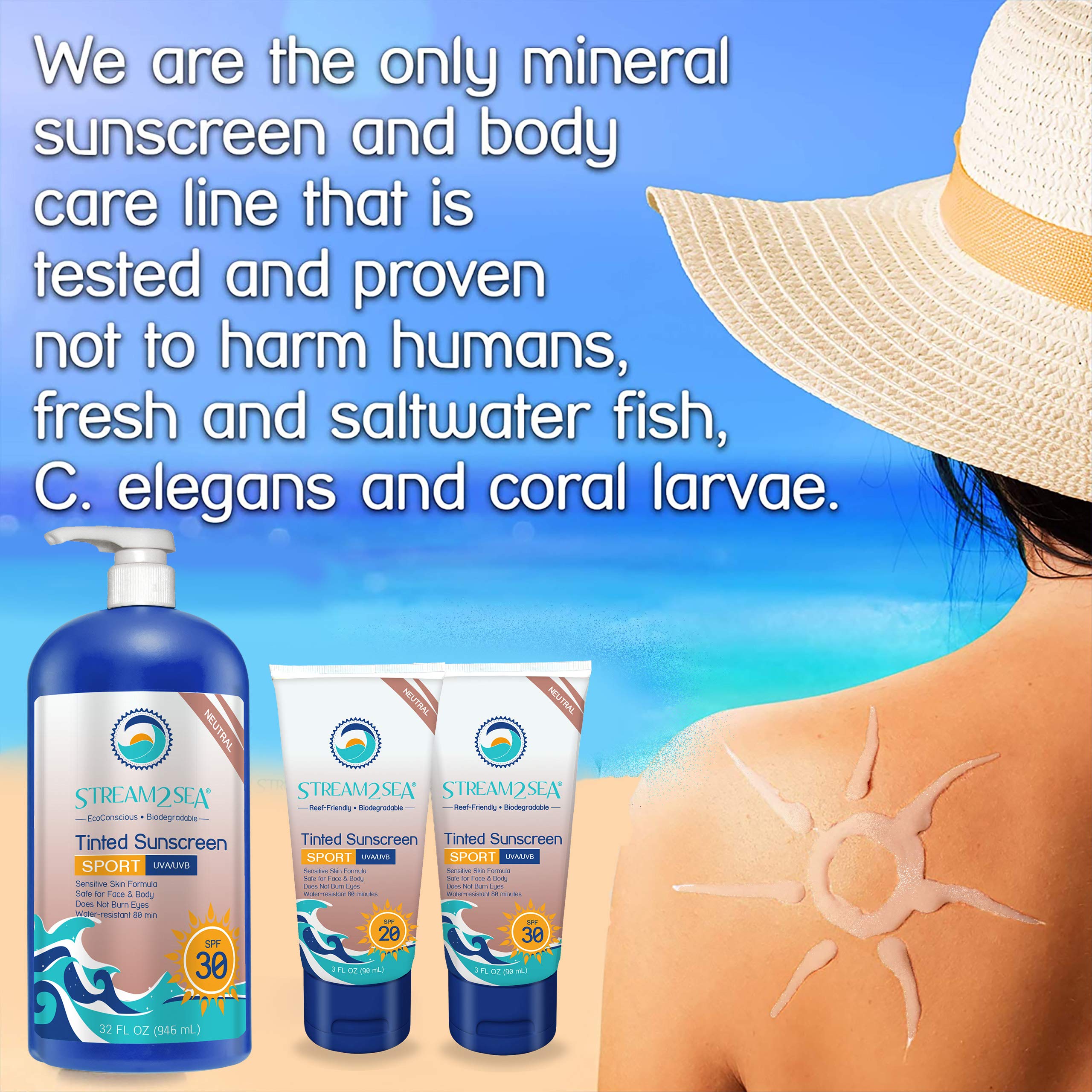 Stream 2 Sea Spf 30 Tinted Sunscreen Biodegradable And Reef Safe, 1 Fl Oz Pack Of 3 Travel Size Paraben Free Non Greasy And Mois