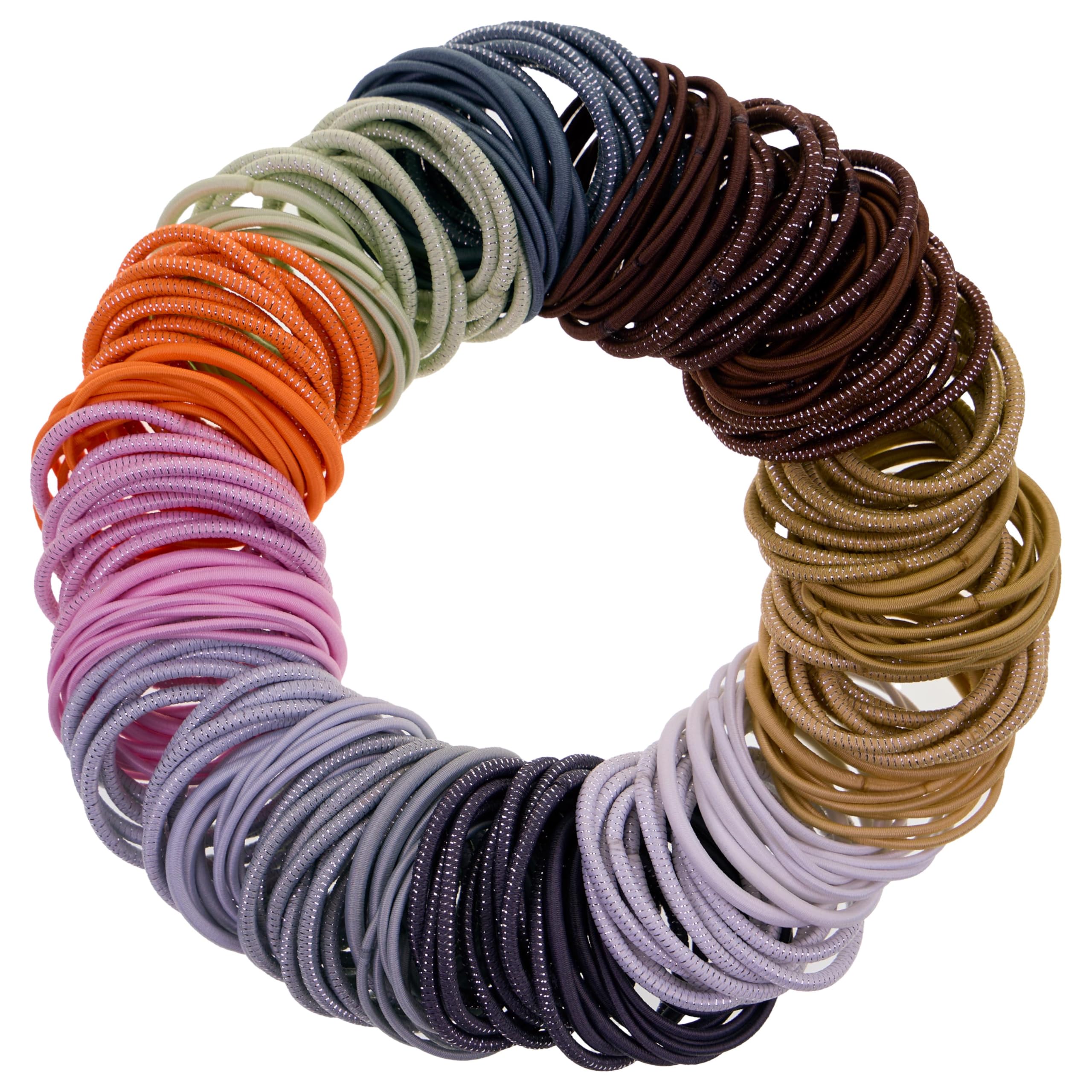 216pc 4mm Neutral Solids & Stripes Hair Ties - No Metal Durable Ponytail Holders for Thick, Curly & All Hair Types | Elastic Hai