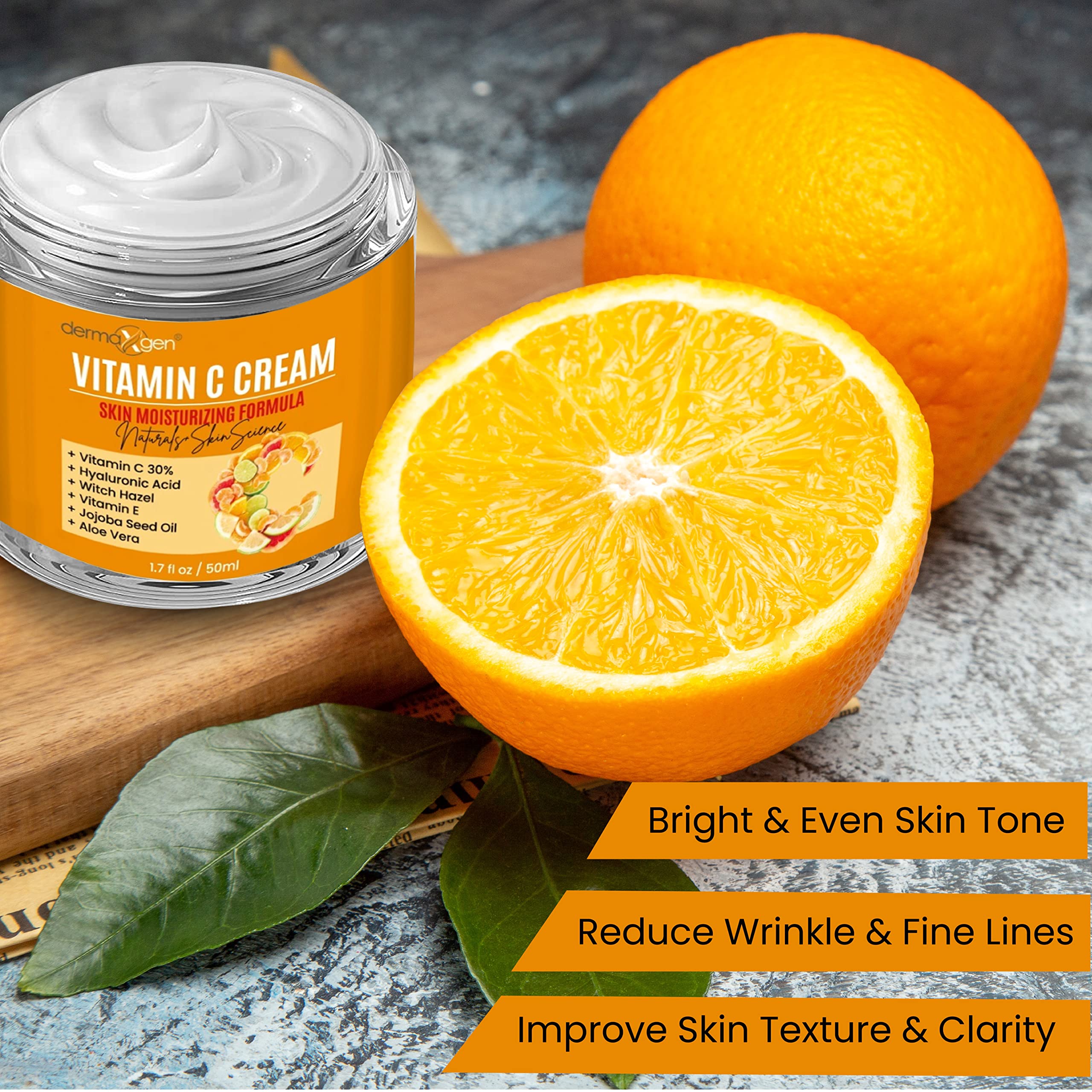Vitamin C Moisturizing Cream - Organic Glowing Skin Anti-Aging, Rejuvenating, Boosting Collagen Hydrating for Dull, Dry & Sensit