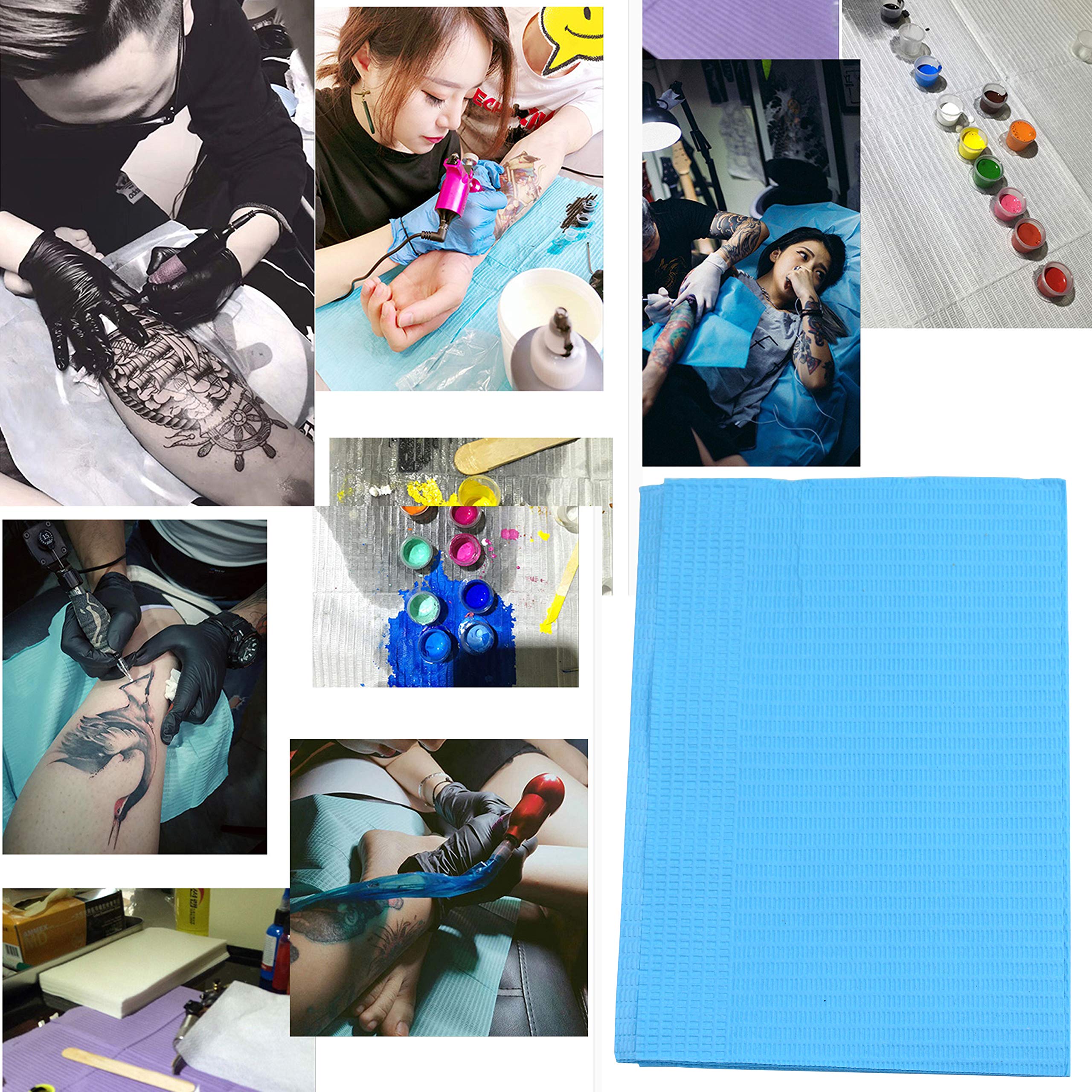 AebDerp 125Pcs Disposable Nail Art Tattoo Paper Towels Table Mat, 3-Ply Waterproof Tattoo Bibs Sheets Nail Desk Mat, Tattooing T