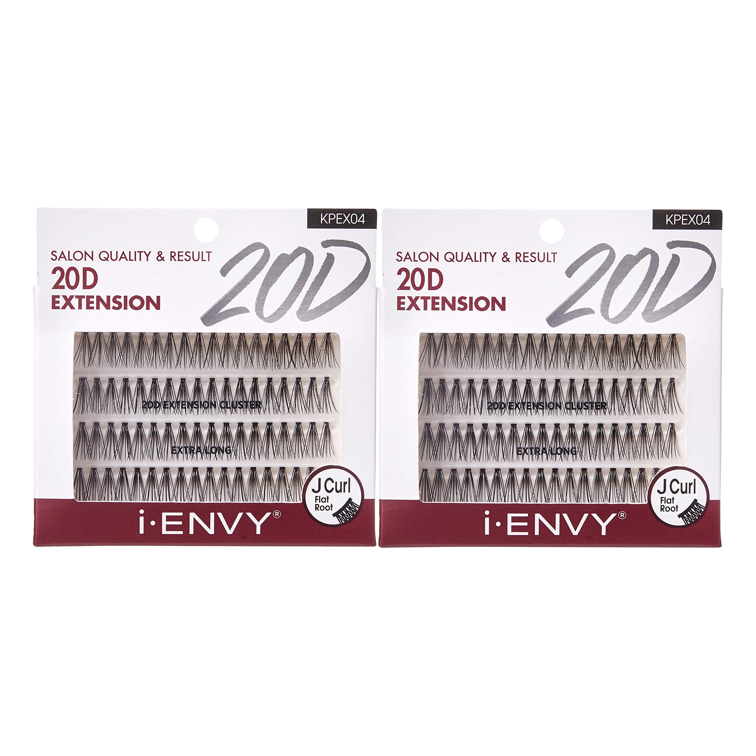 i-ENVY 20D Extension Cluster Individual Lashes (Extra Long, 2 PACK) Flat Root Seamless Application Perfect For DIY Lash Extensio