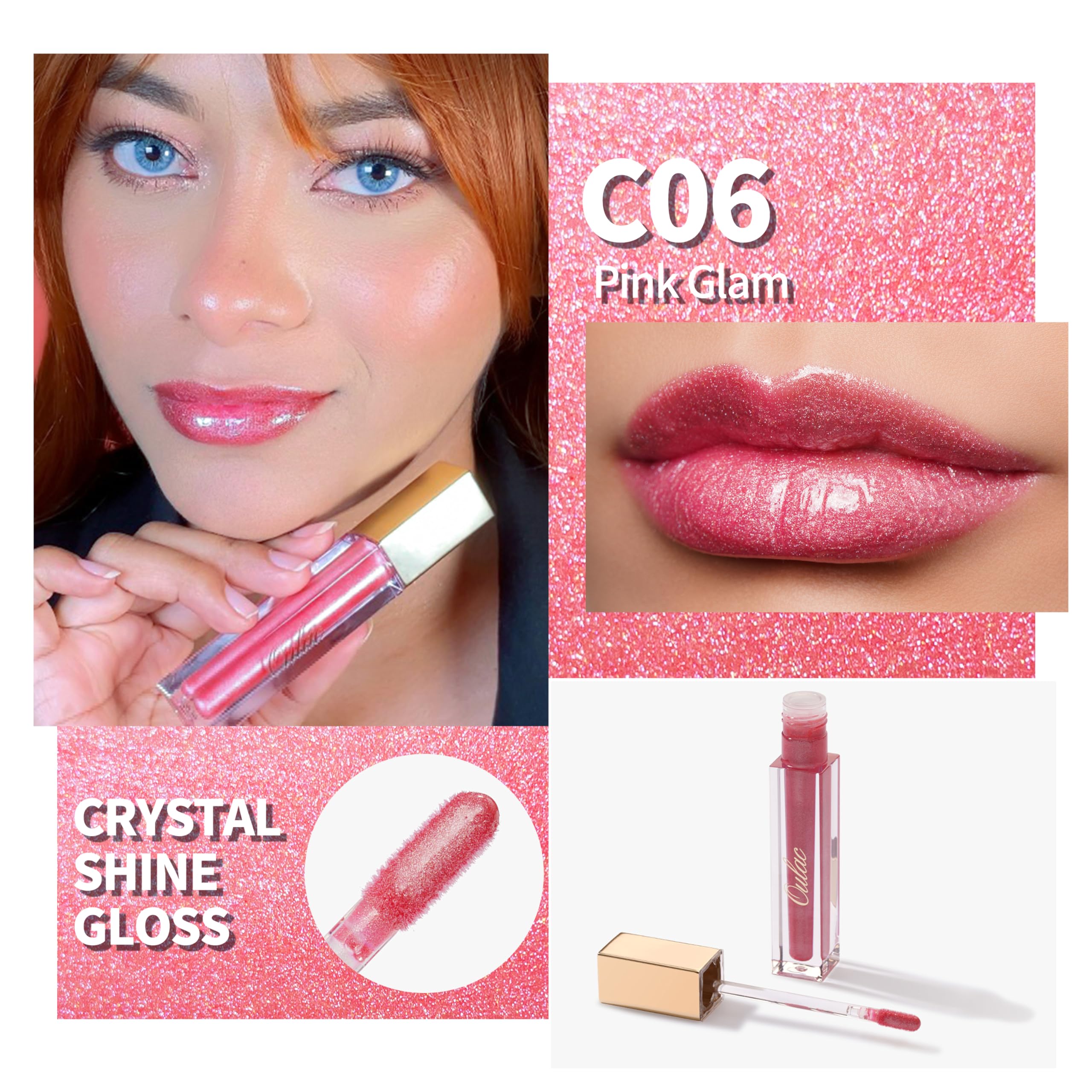 Oulac Pink Lip Gloss High-Shine Moisturizing Lip Gloss Oil Colorful Shade Liquid Lipstick Non-Stick Cup Glitter Lipstick Lip Tin