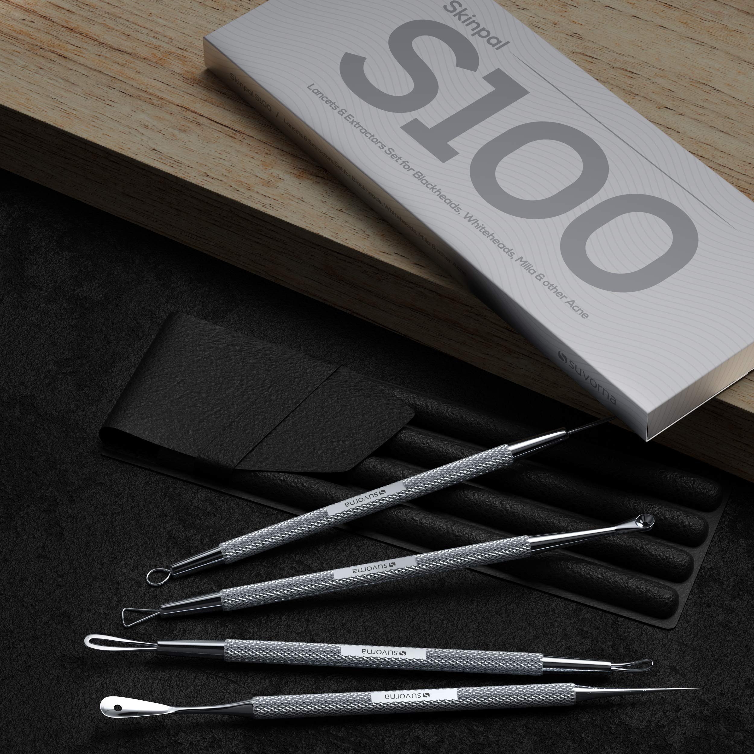 Suvorna Skinpal Pimple Popper Tool Kit  Milia Remover  Lancets For Facial Extraction  Whitehead Extractor Tool  Comedone Extract