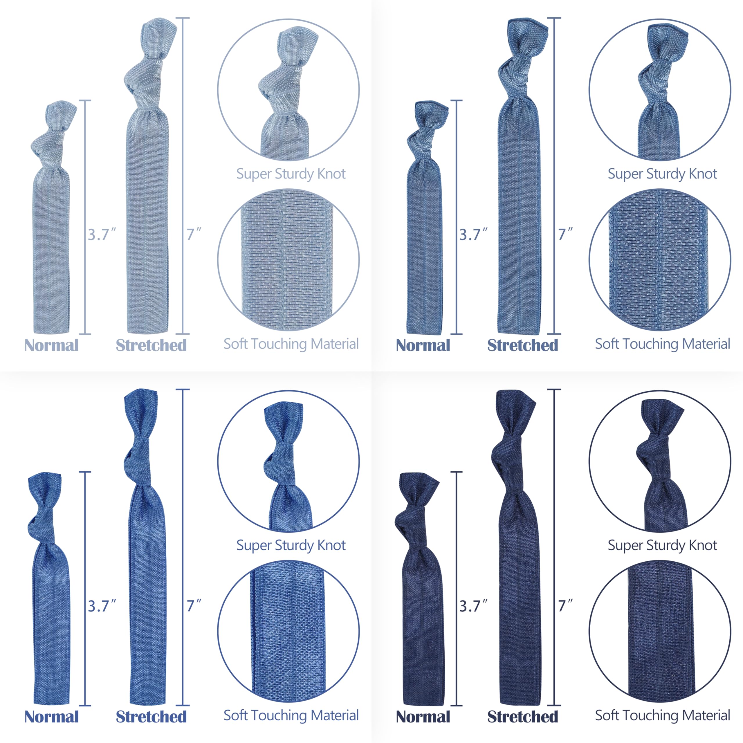 Meedee 100 Pack Dusty Blue Shades Hair Ties Soft Elastic Ribbon Blue No Crease Hair Ties Knotted Hair Ties No Damage Blue Color