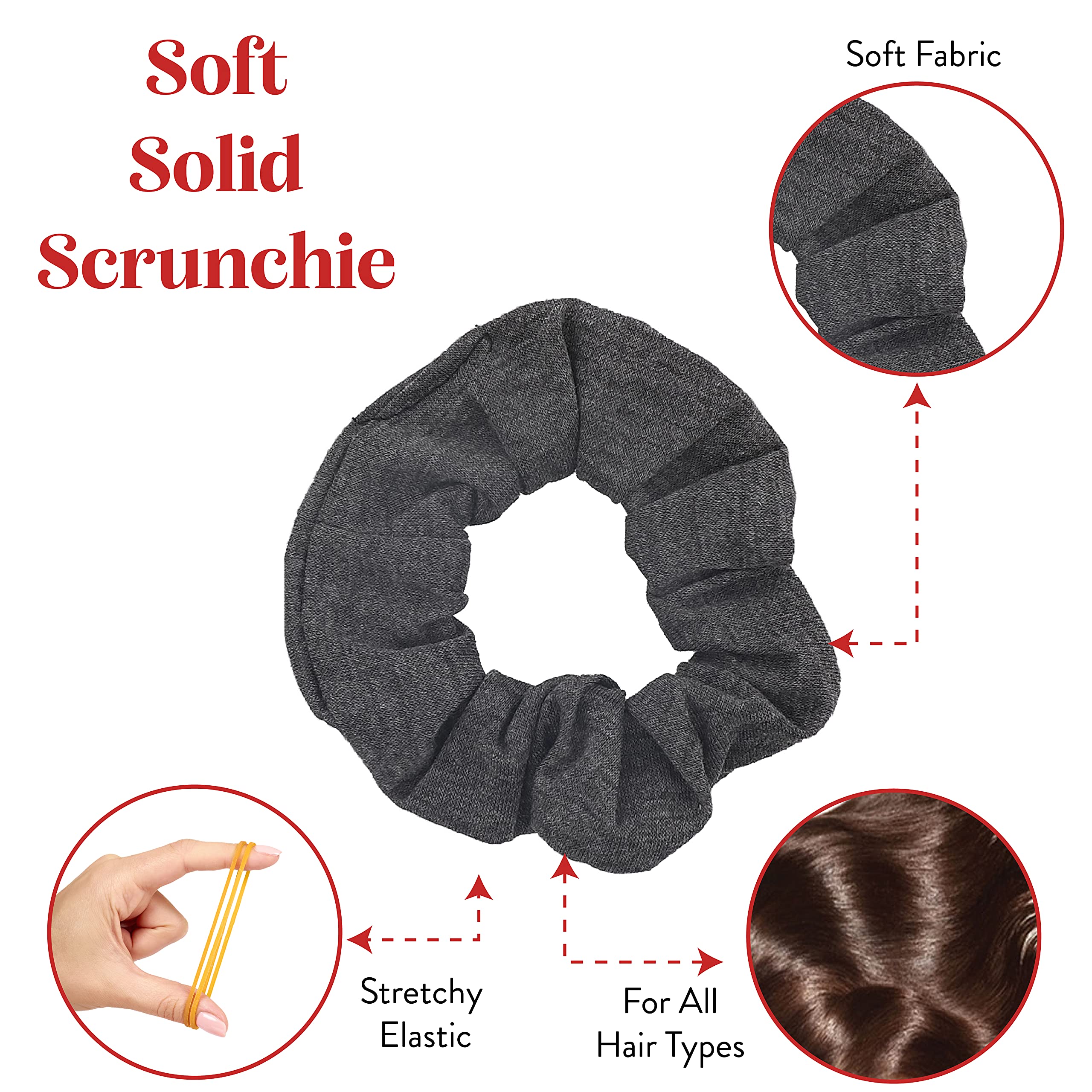 12 Pack Solid Hair Ties Scrunchies (Dark Grey)