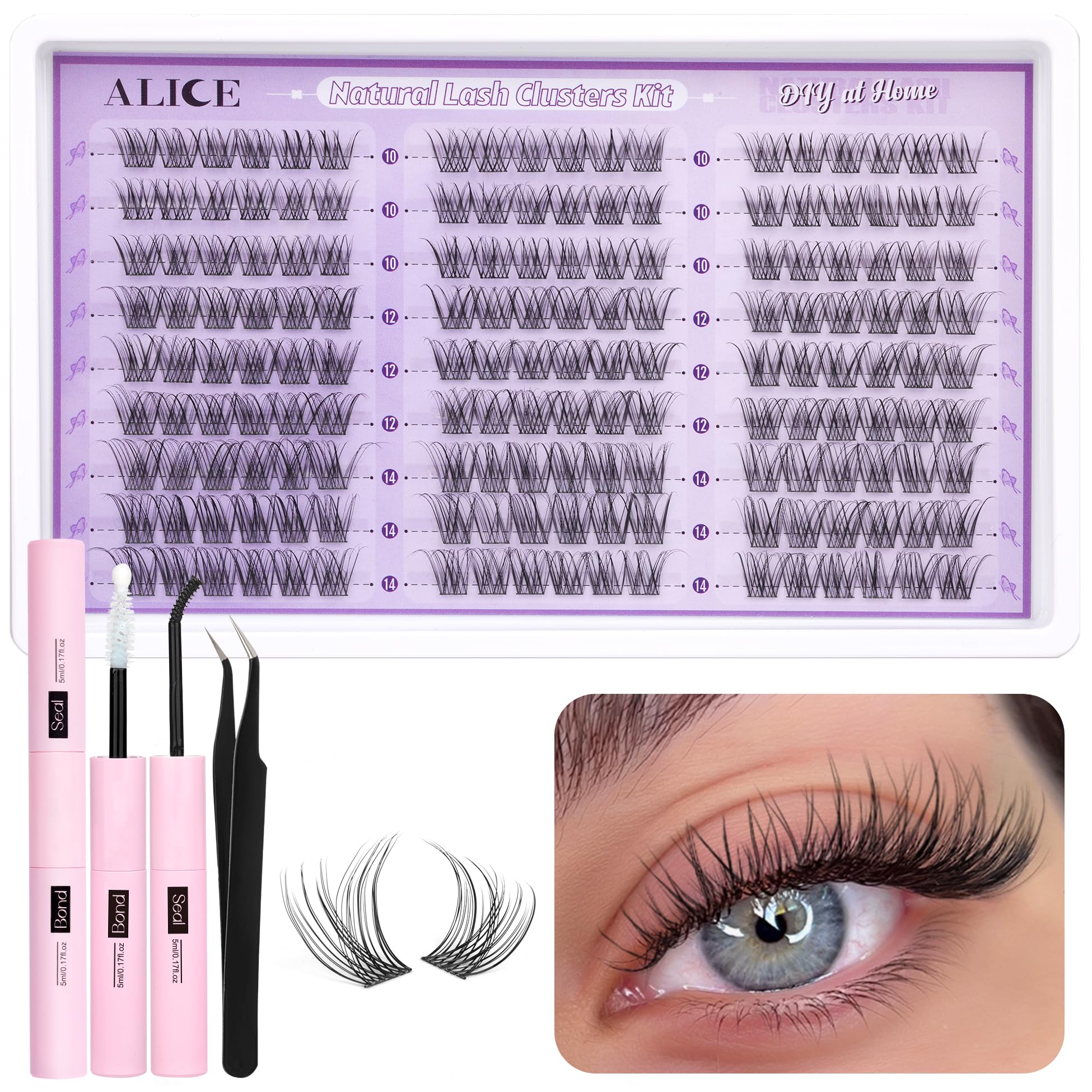ALICE Wispy Lash Clusters Kit, Natural Lash Extension Kit Cluster Eyelash Extension Kit, 162pcs C Curl 10-14mm Eyelash Clusters 