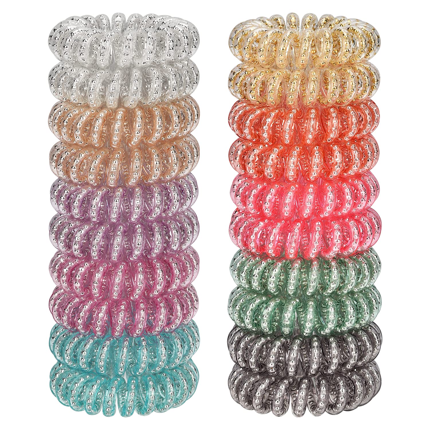 Jesslab Spiral Hair Ties, 20 Pcs Traceless Phone Cord Hair Ties No Crease Spiral Bracelet Plastic Coil Ponytail Holders No-Damag